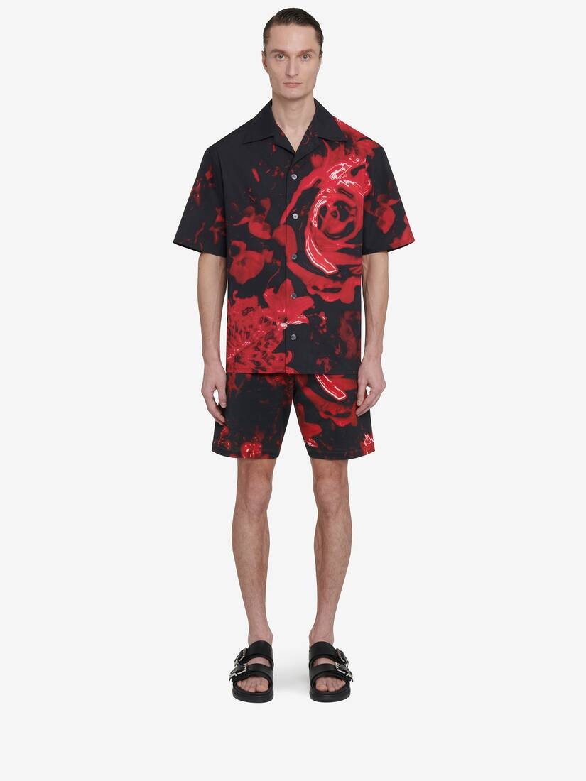 Men's Wax Flower Hawaiian Shirt in Black/red - 3
