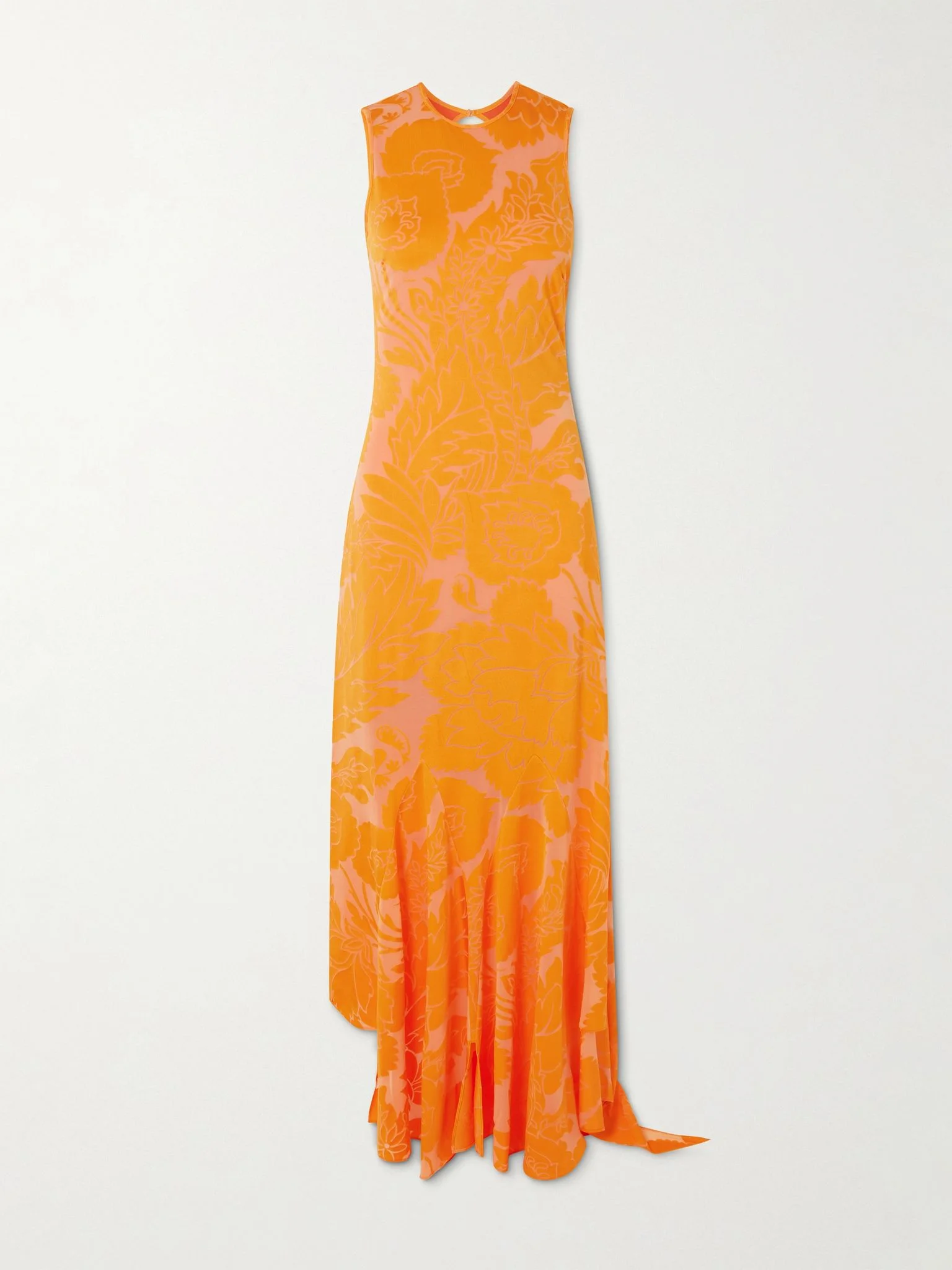 Asymmetric open-back devoré-jersey maxi dress Orange - 1