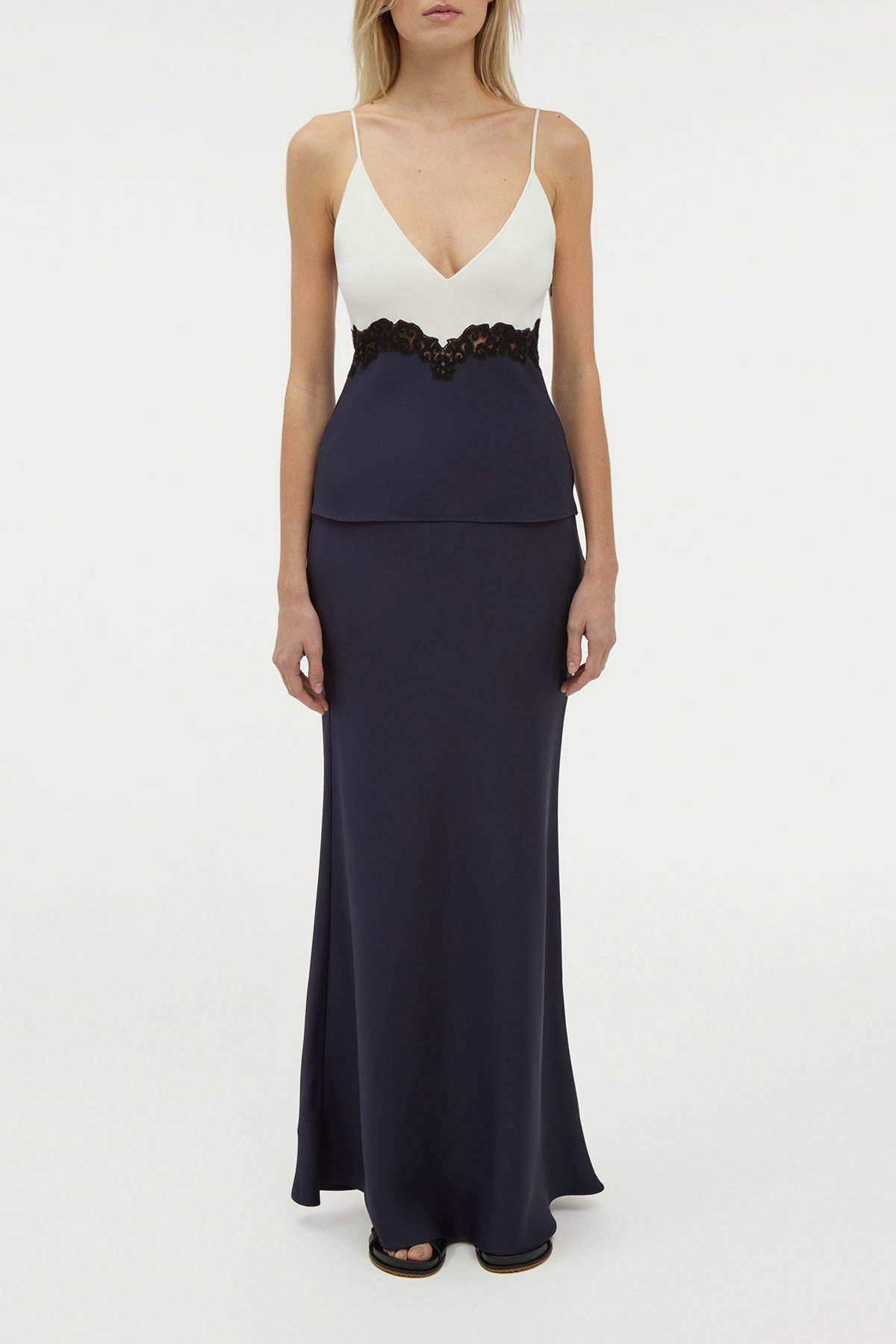 Cynthia Lace Top in Dark Navy Silk Wool - 3
