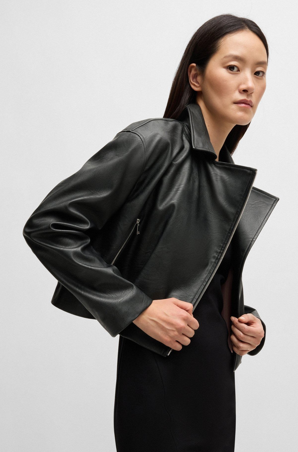 FAUX-LEATHER BIKER-STYLE JACKET WITH SIGNATURE TRIMS - 6
