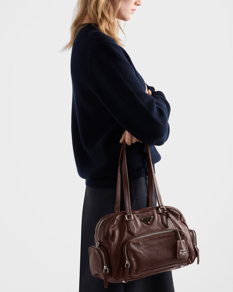 Large washed leather top-handle bag 8