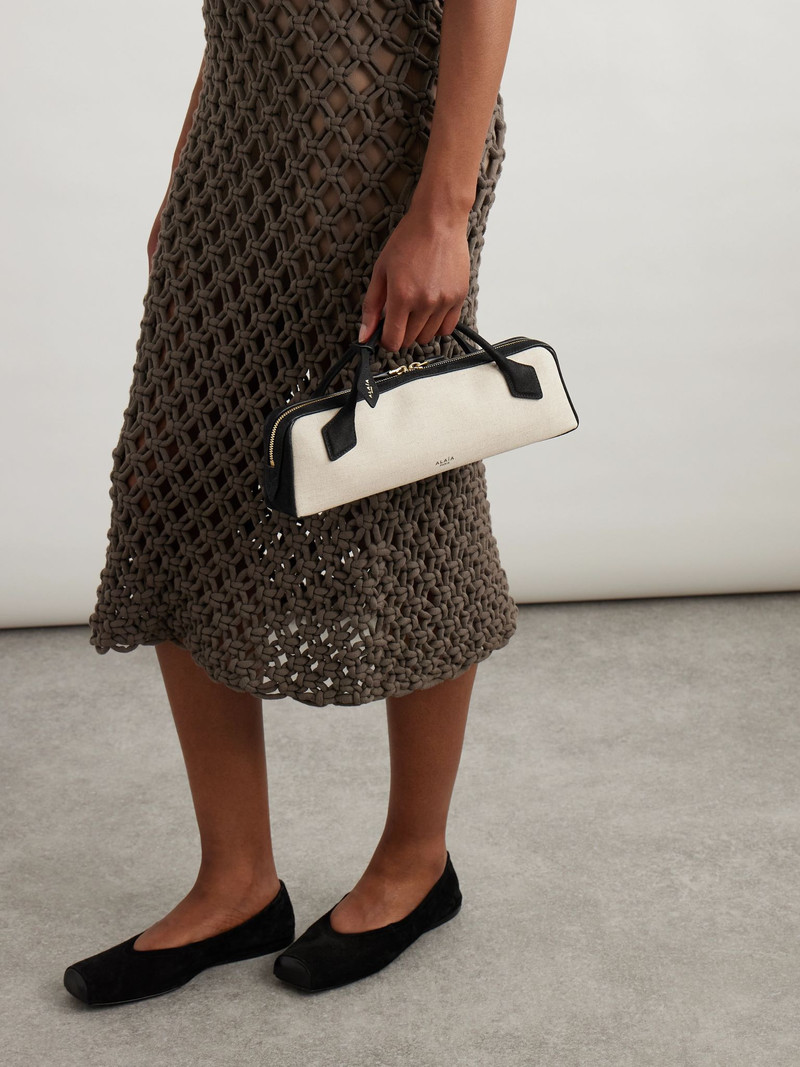 Alaïa Le Teckel leather-trimmed canvas clutch Black outlook