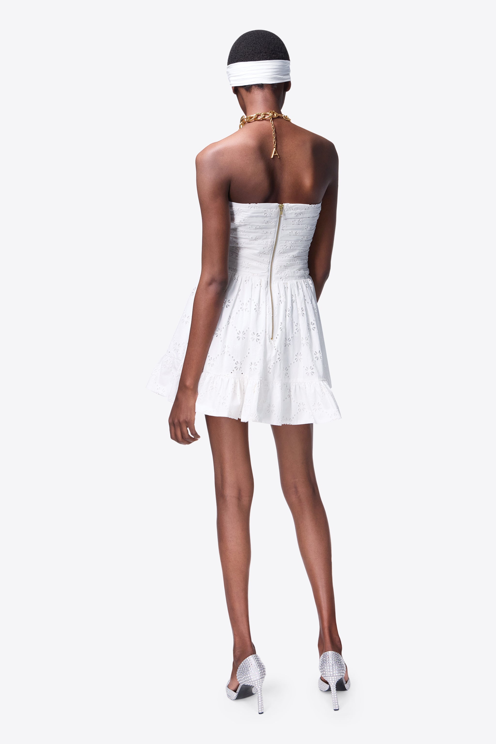 BRODERIE ANGLAISE HEART DRAPED MINI DRESS - 4