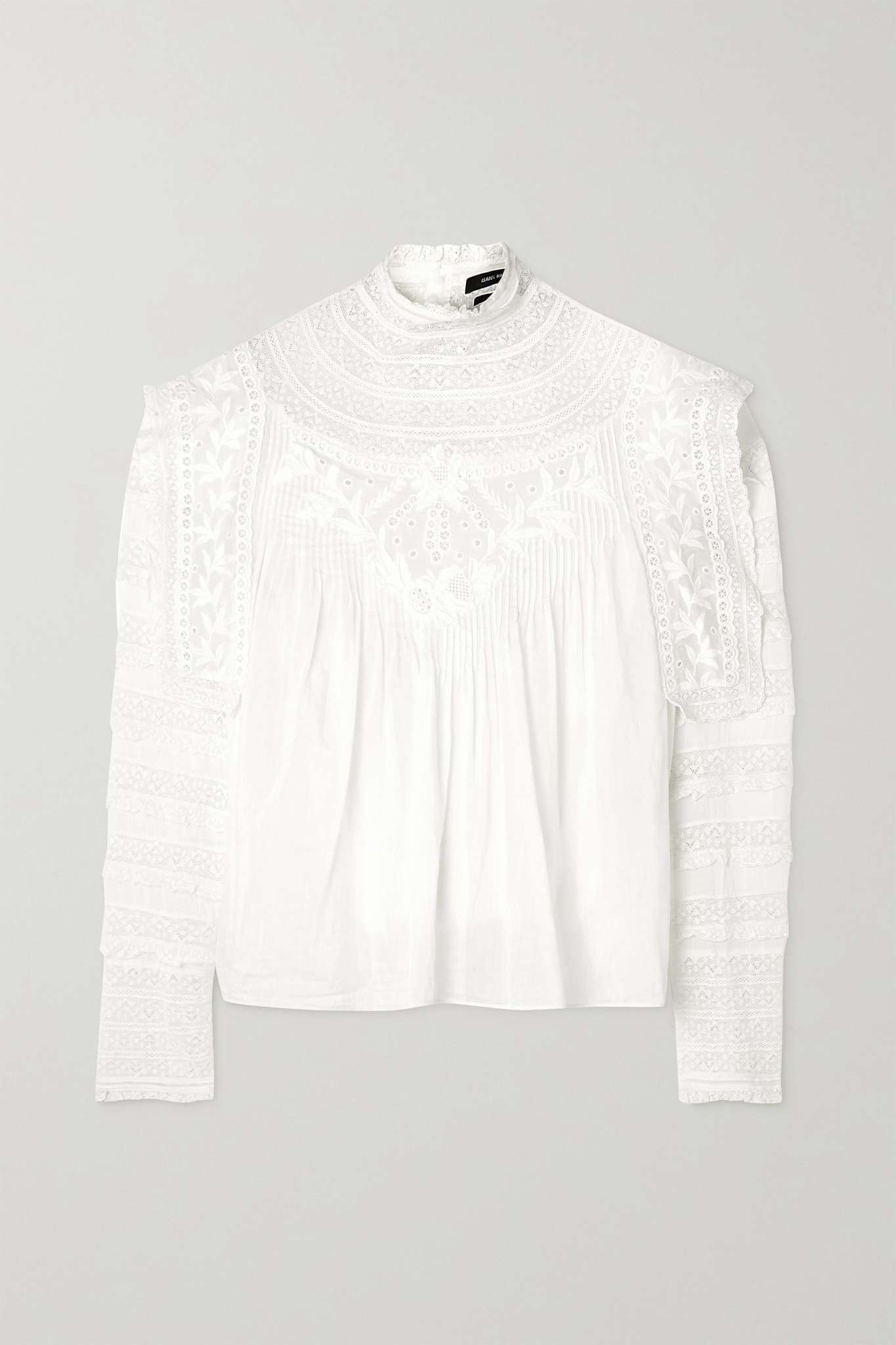 Giulia crochet-trimmed broderie anglaise cotton and silk-blend blouse - 1