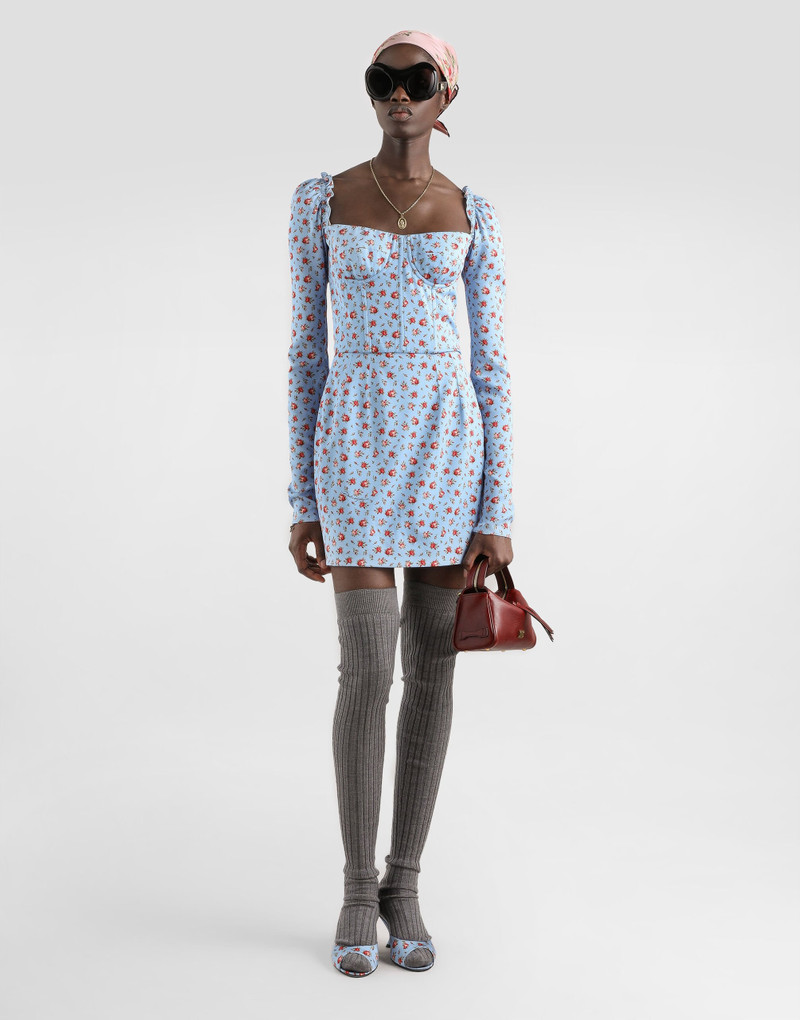 Dolce & Gabbana Small rose-print short charmeuse dress outlook