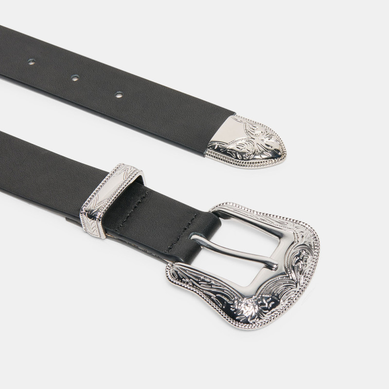 VINTAGE WESTERN BUCKLE BELT BLACK SILVER 3