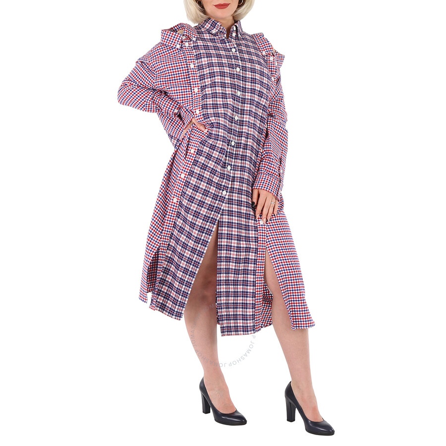 Burberry Bright Red Reconstructed Contrast Check Shirt Dress - 4