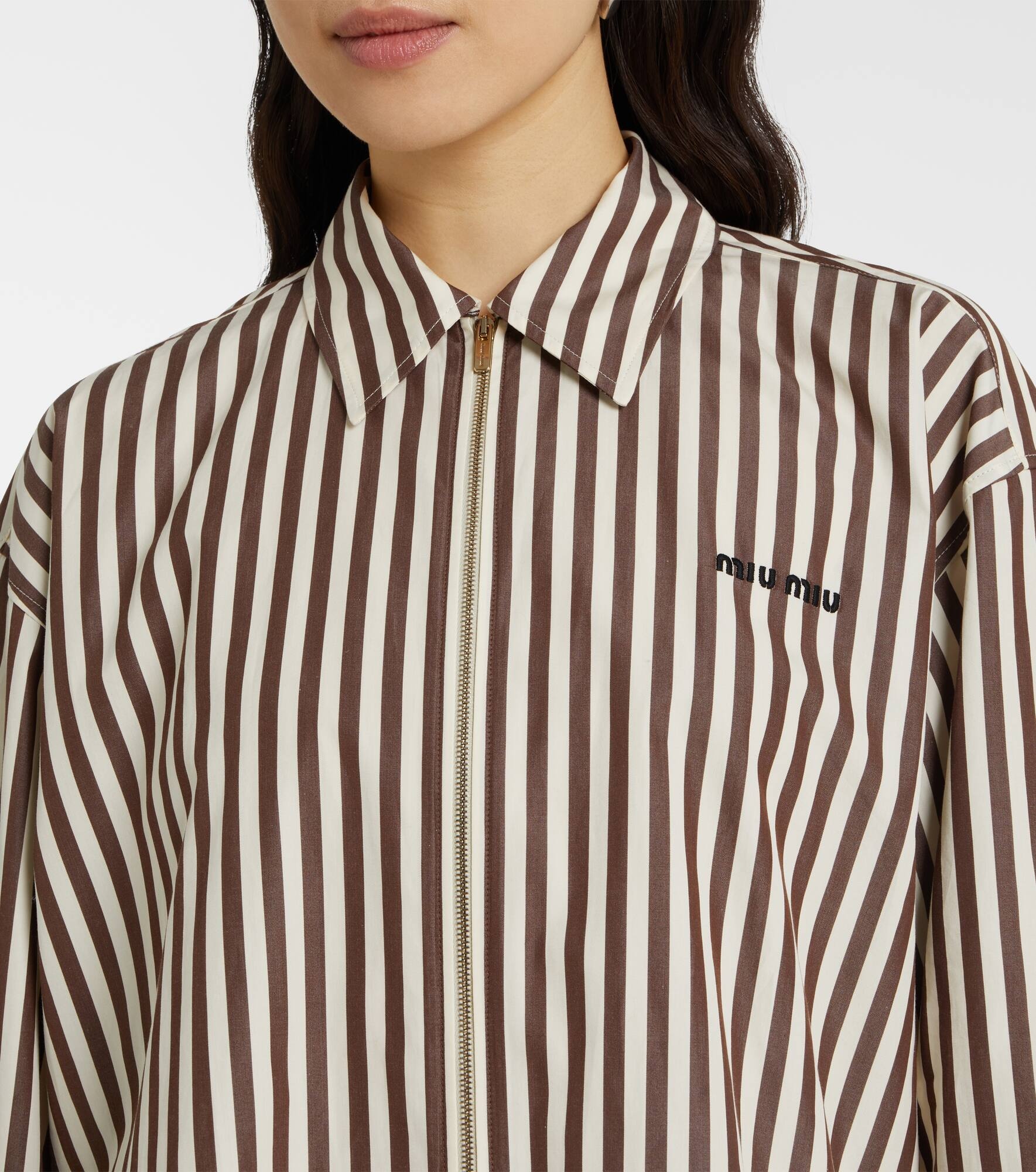 Zip-up striped cotton poplin shirt dress - 4