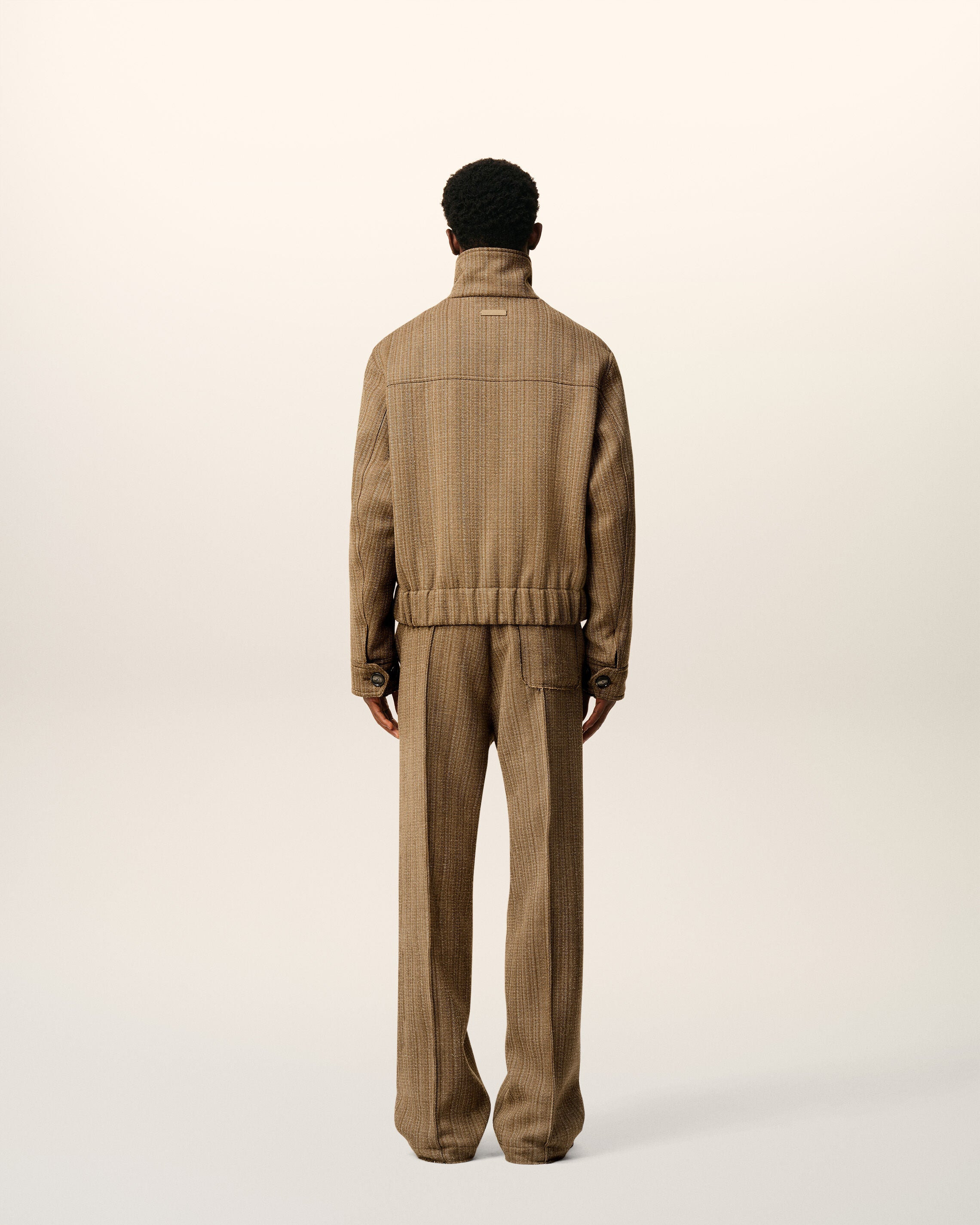 BROWN WOOL HERRINGBONE HARRINGTON JACKET - 5