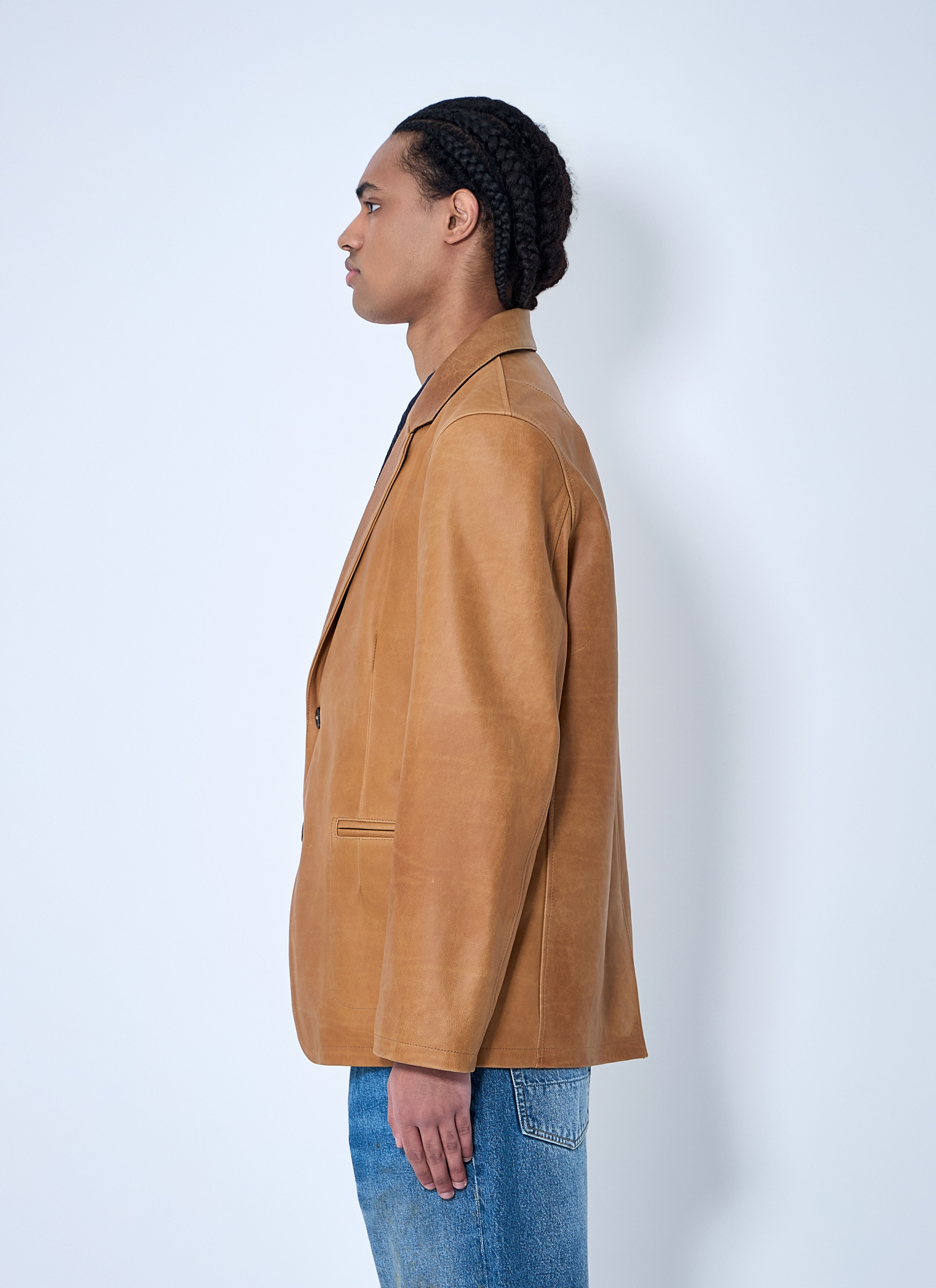 Leather Openning Blazer - 3