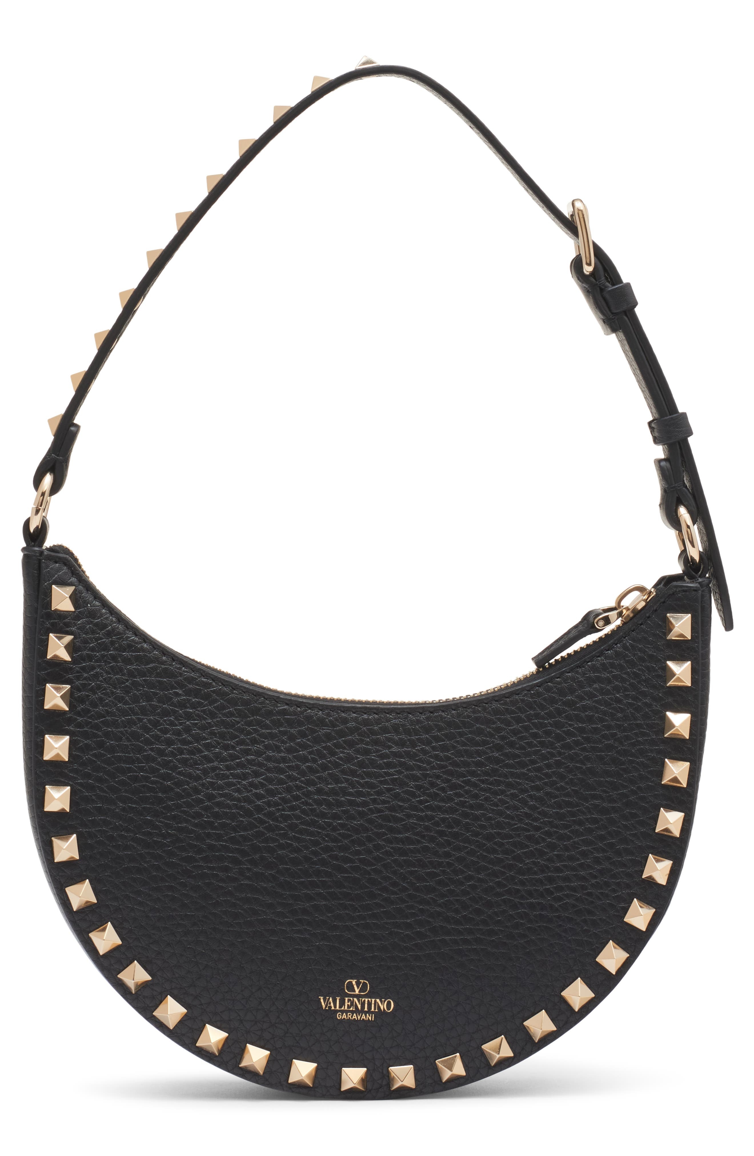 Valentino Garavani Mini Rockstud Leather Hobo Bag in Nero at Nordstrom - 3