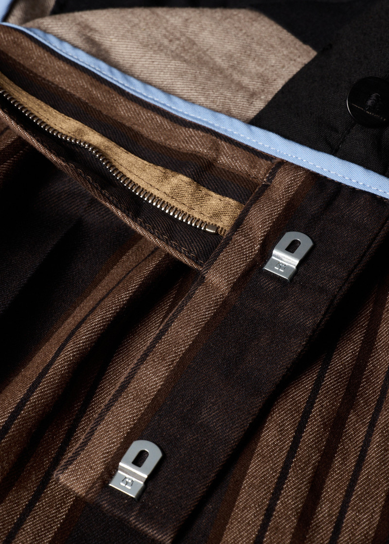 Brown Stripe Pleated Cotton Shorts 4