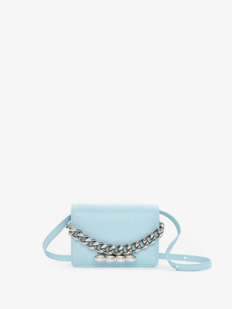 Alexander McQueen The Four Ring Mini With Chain in Pale Blue outlook