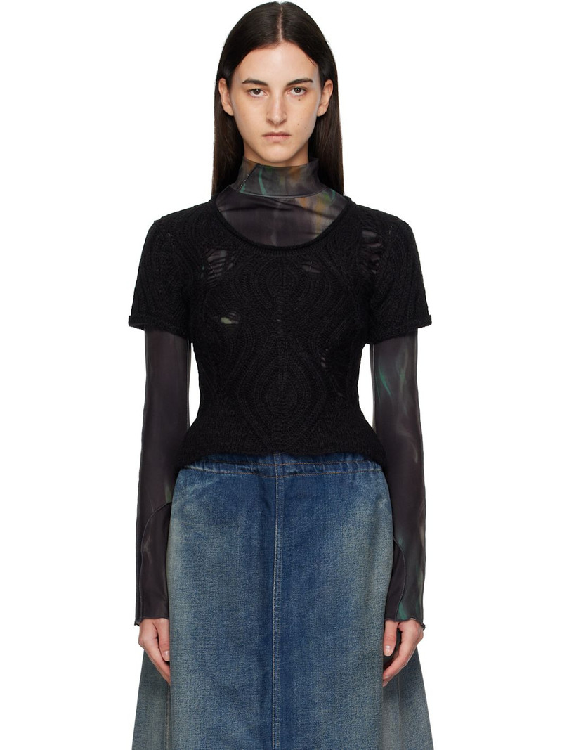 Black & Green Cap Sleeve Sweater Layered T-shirt 1