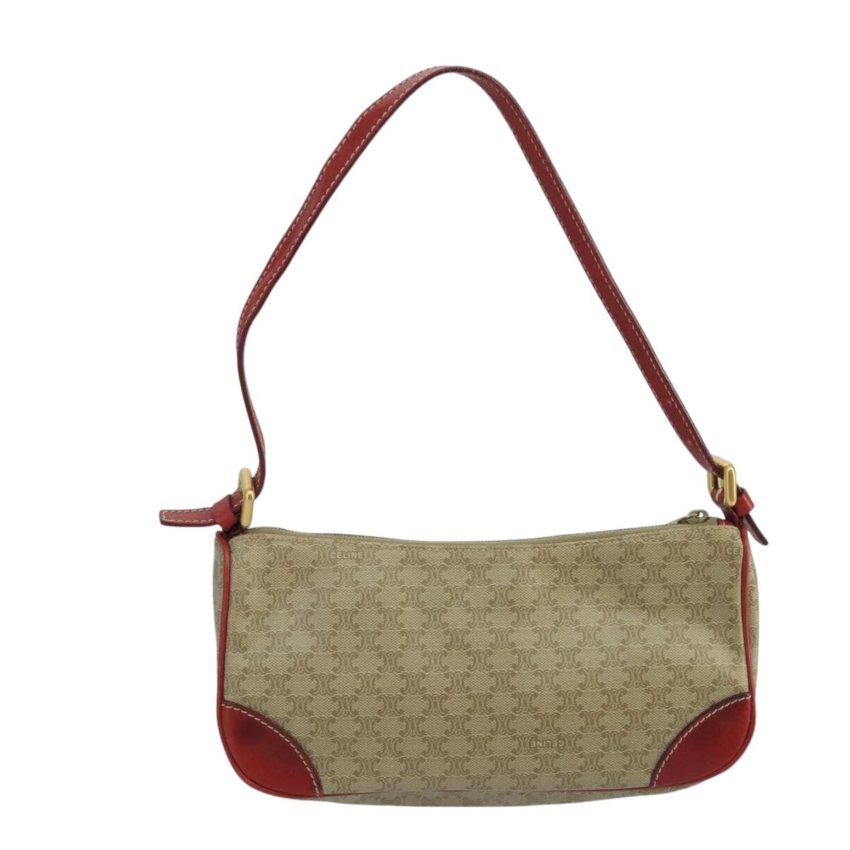 CELINE Macadam Canvas Hand Bag Pvc Leather Beige Red - 2