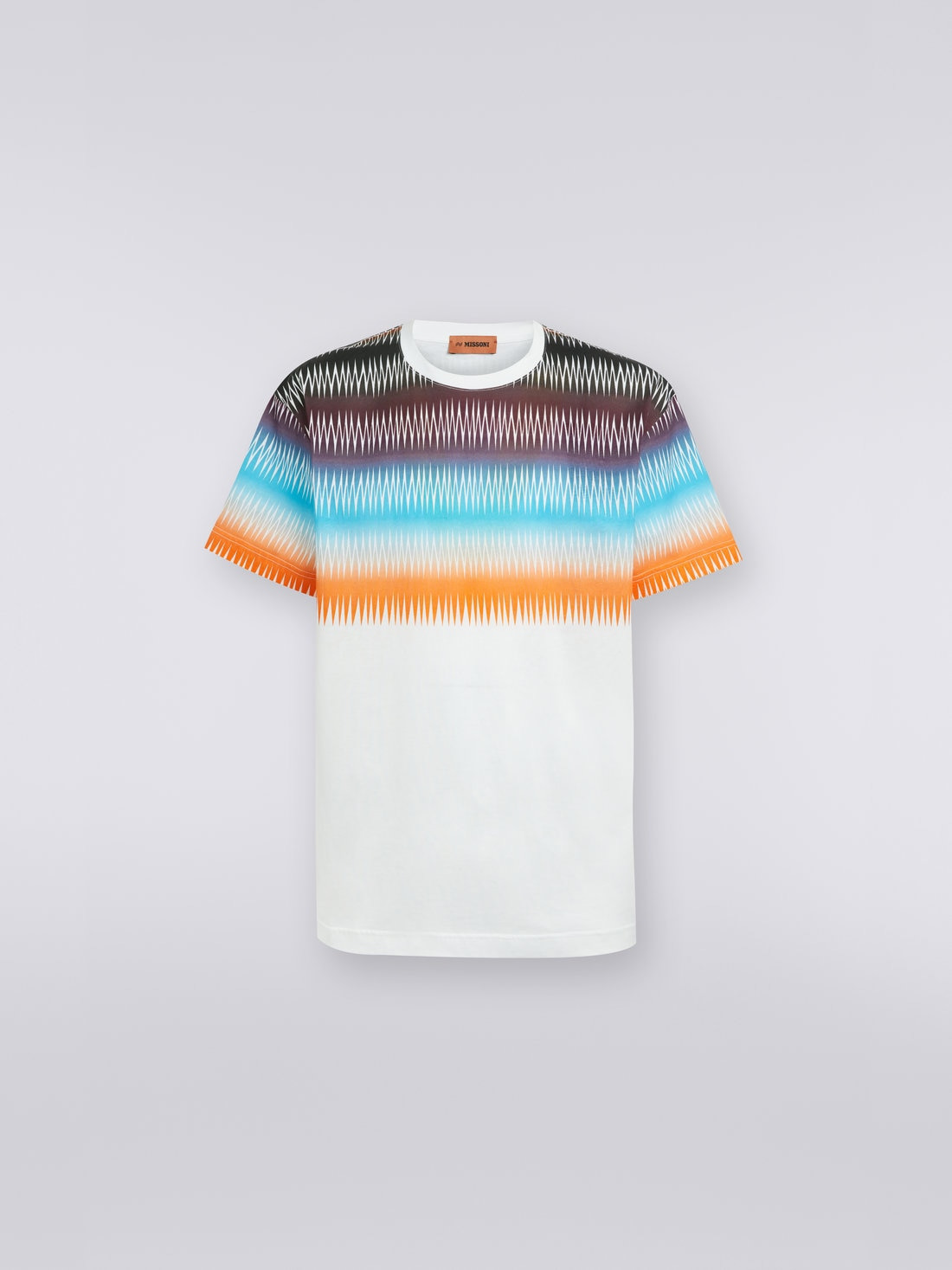 Oversized cotton crew-neck T-shirt with dégradé zigzag print - 1