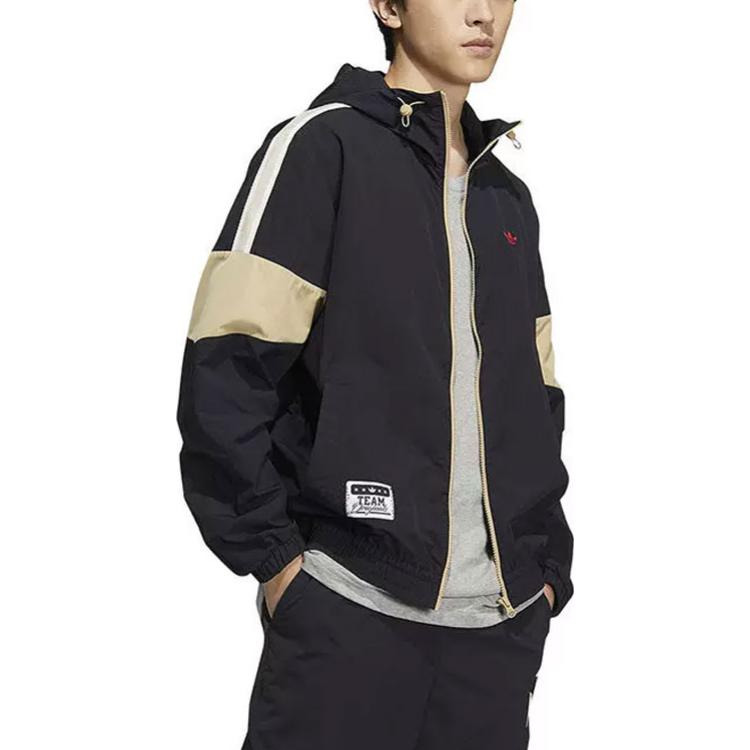 Men's adidas originals Colorblock Logo Athleisure Casual Sports Hooded Jacket Autumn Black HS1991 - 5