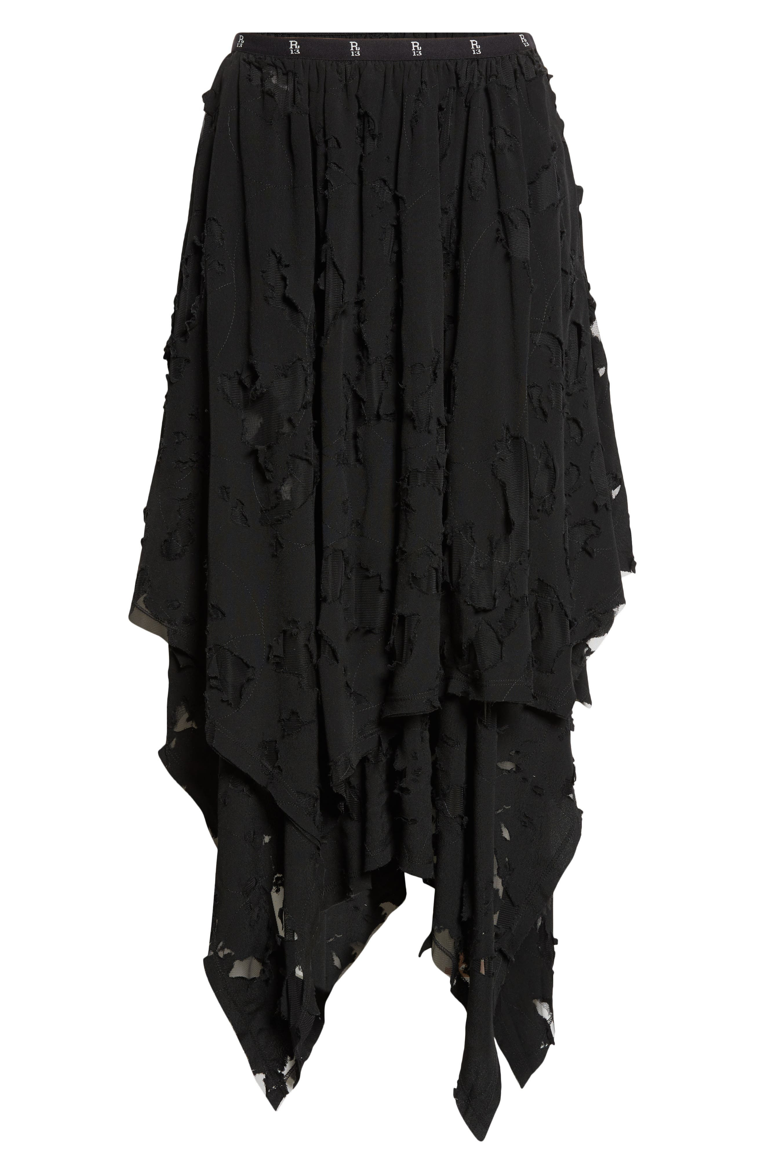 R13 Ripped Handkerchief Midi Skirt in Black at Nordstrom - 6