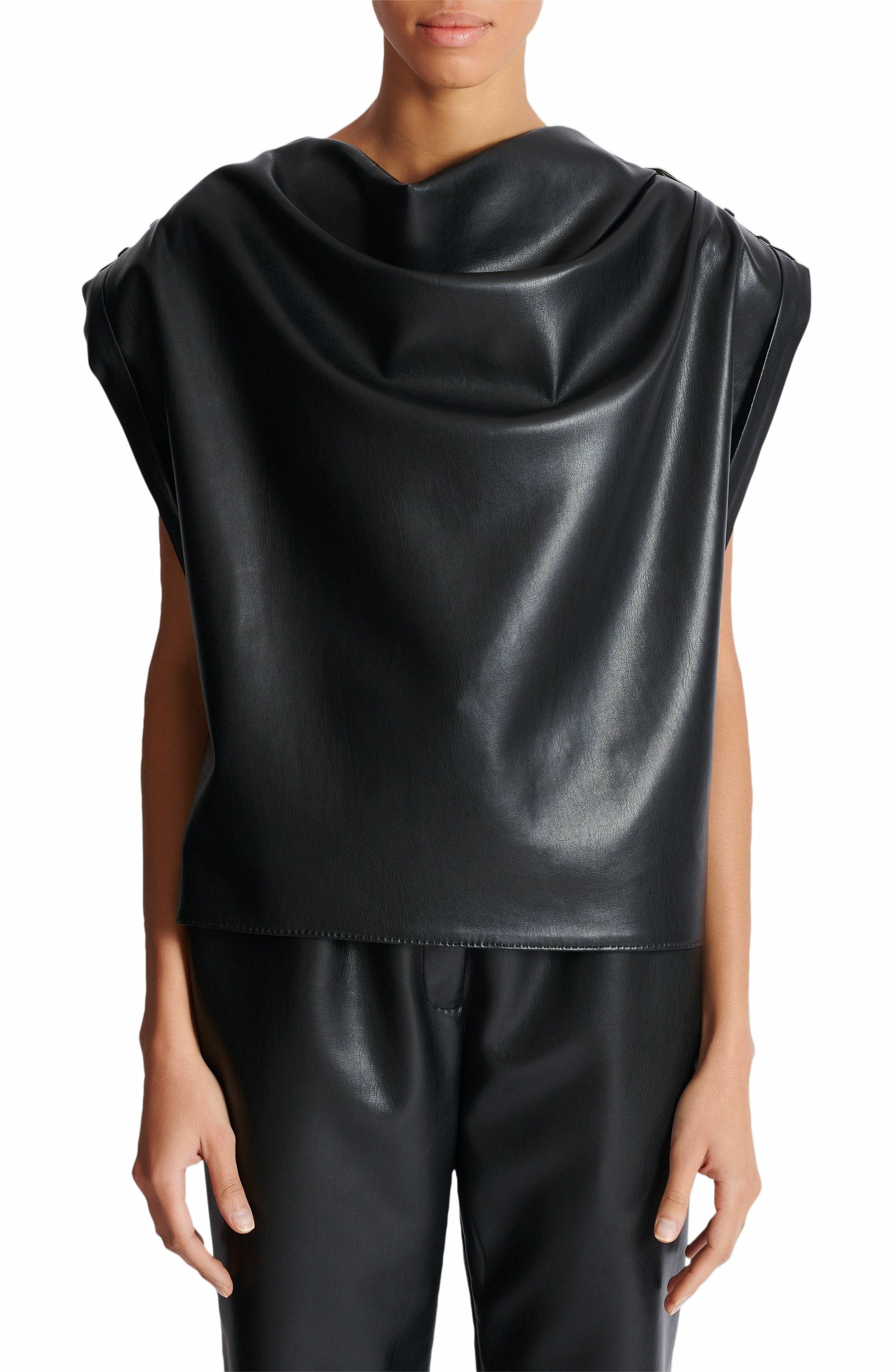 Balmain Faux leather draped top in Black at Nordstrom - 7