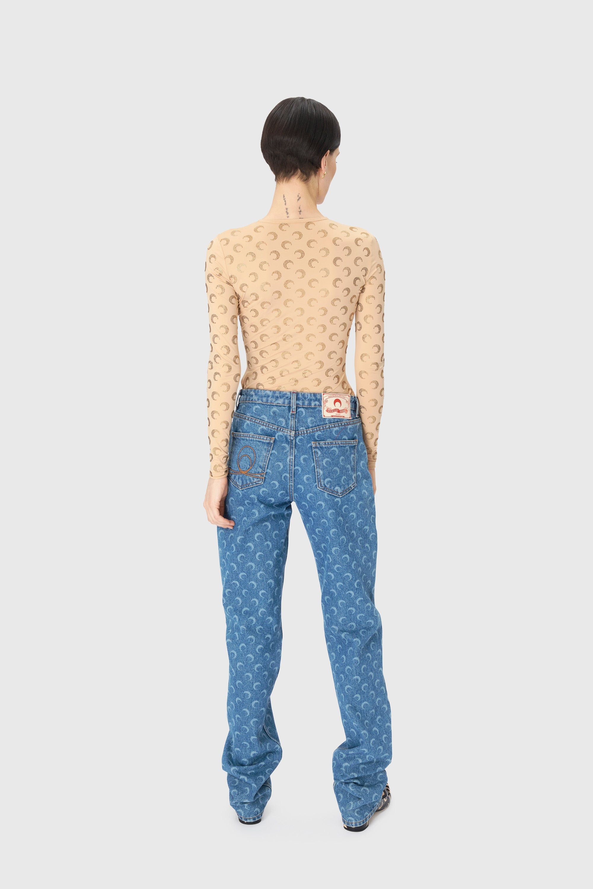 Recycled Moon Strass Jersey Second Skin Crewneck Top - 4