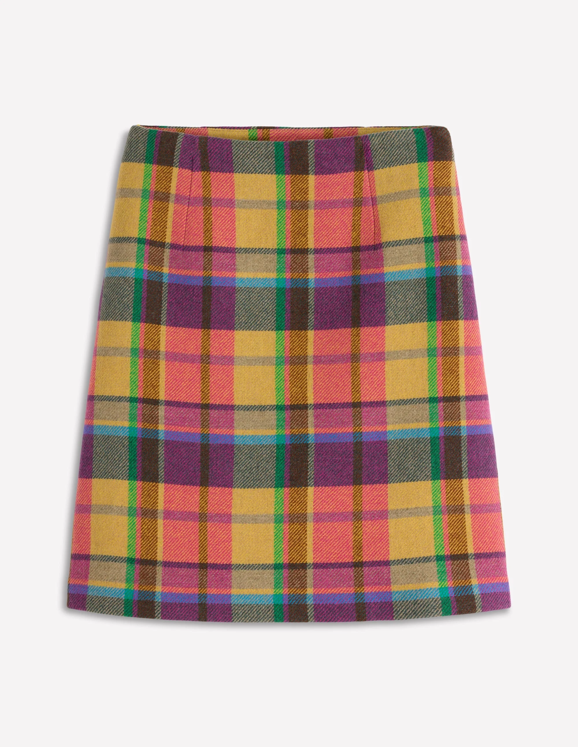 Wool A Line Skirt-Yellow, Pink and Green Check - 1