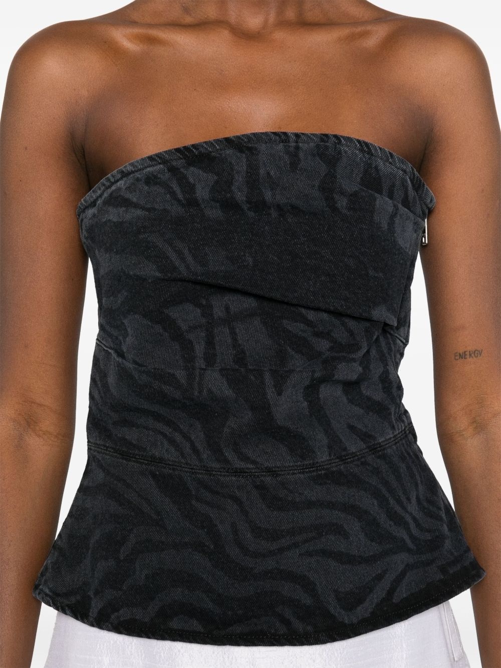 zebra-print denim top - 5