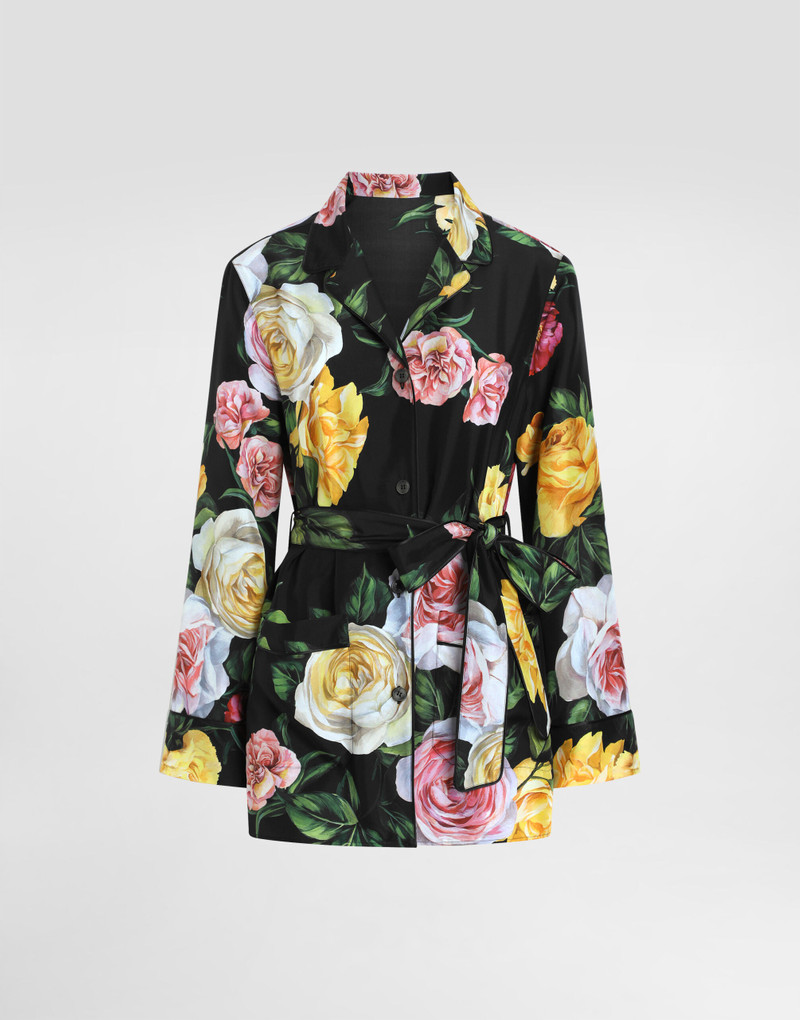 Silk habotai pajama shirt with rose and peony print 1
