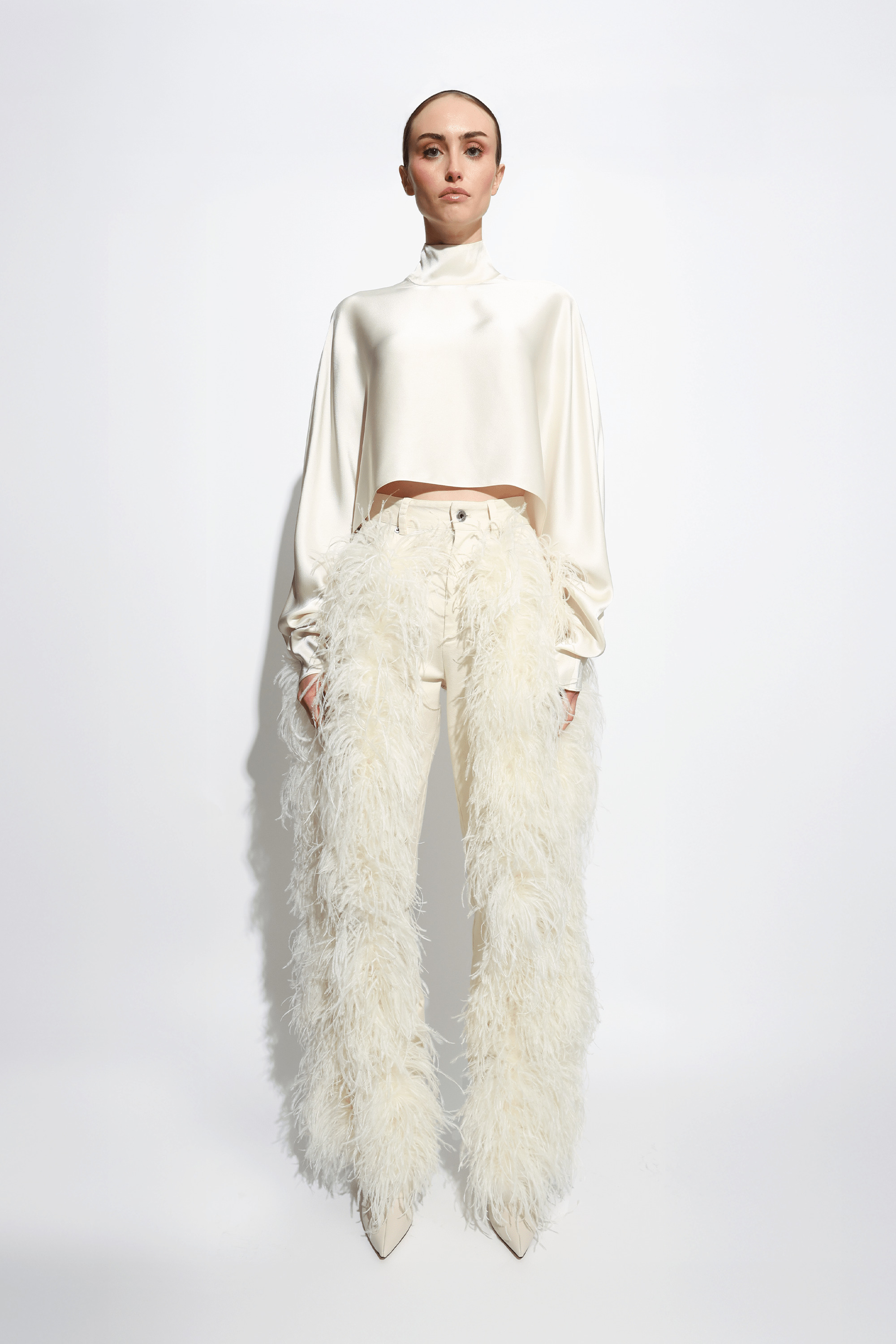 Stretch Cotton Twill Denim Pant With Feathers - 2