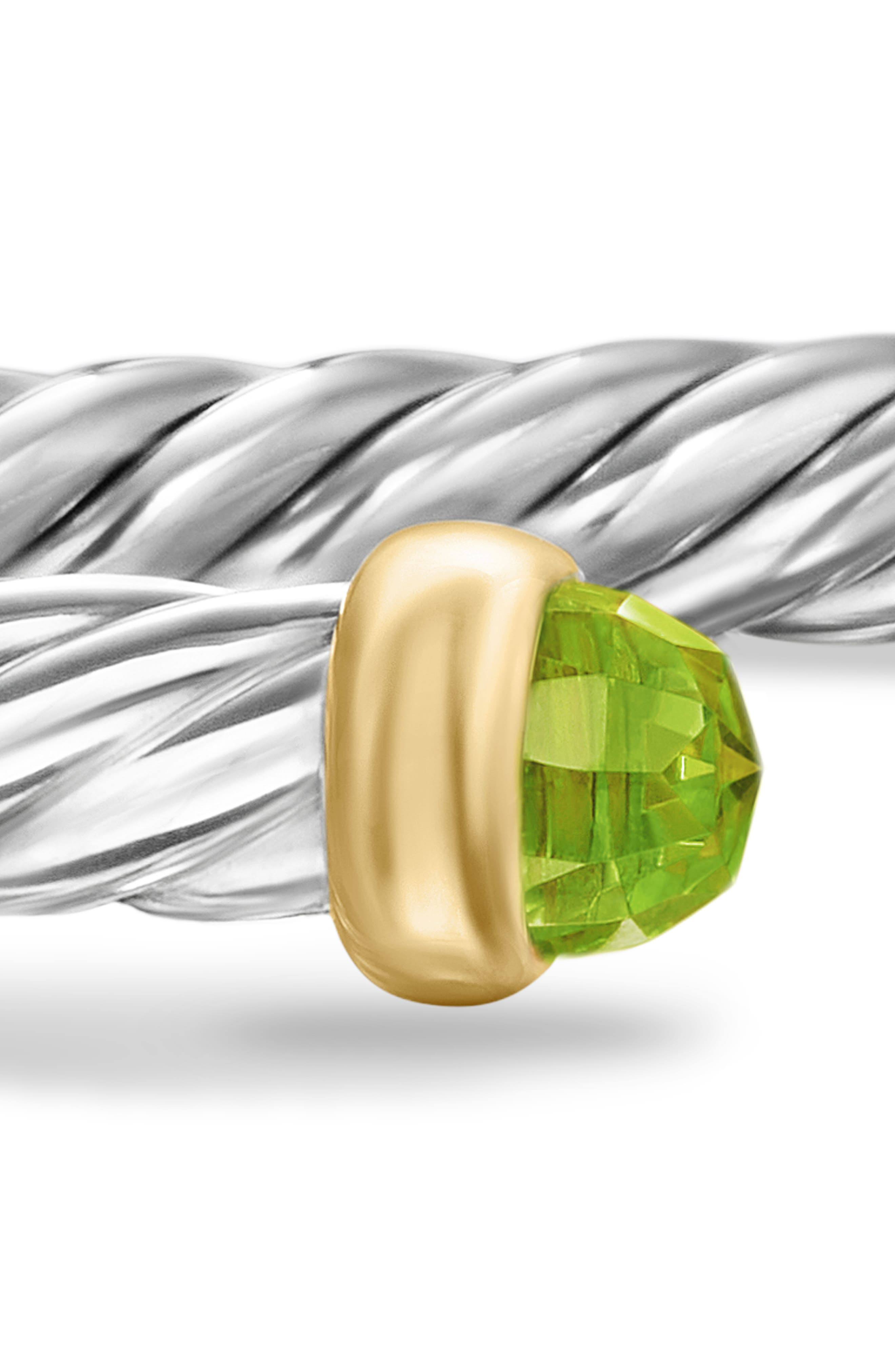 David Yurman Cable Flex Bracelet in Sterling Silver with 14K Yellow Gold, 4mm in Silver/Gold/Peridot - 4