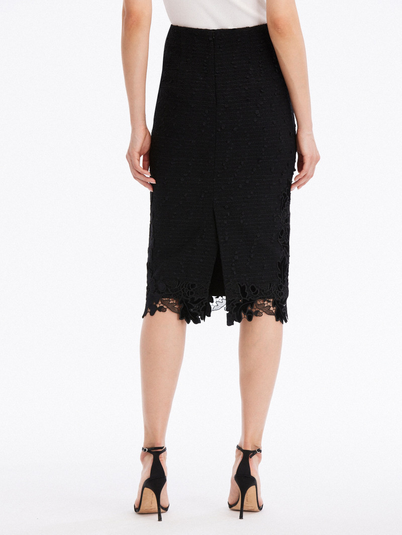 Oscar de la Renta RIBBON TWEED & VELVET GUIPURE PENCIL SKIRT outlook