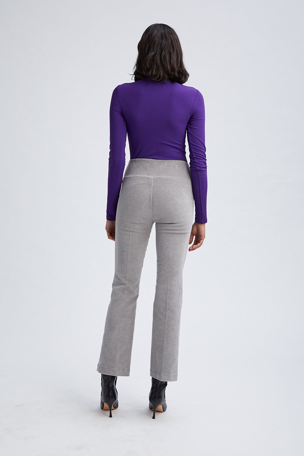GREY CORDUROY ANKLE FLARE PANTS - 5