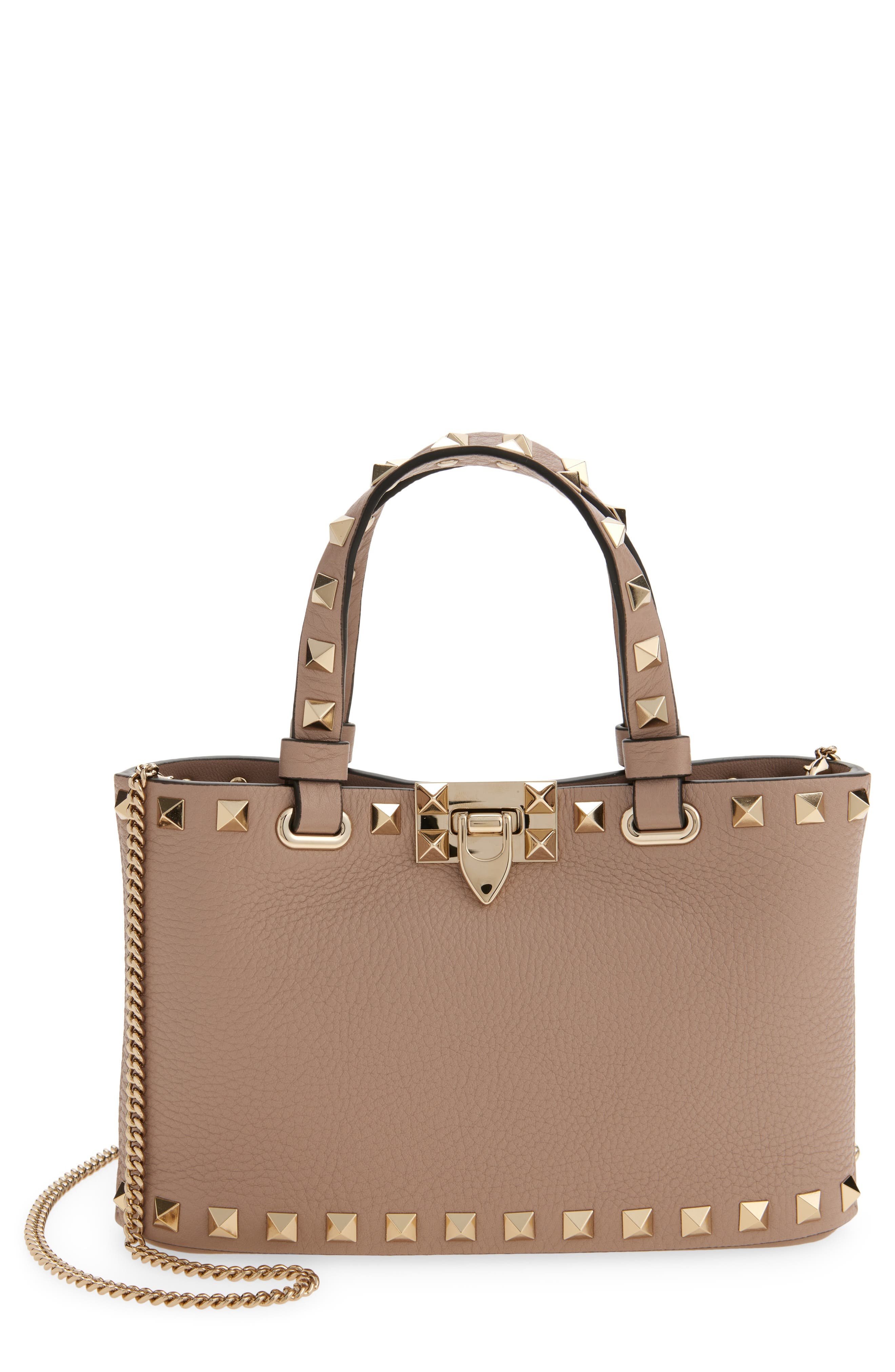 Valentino Garavani Mini Rockstud Leather Top Handle Bag in Poudre at Nordstrom - 1