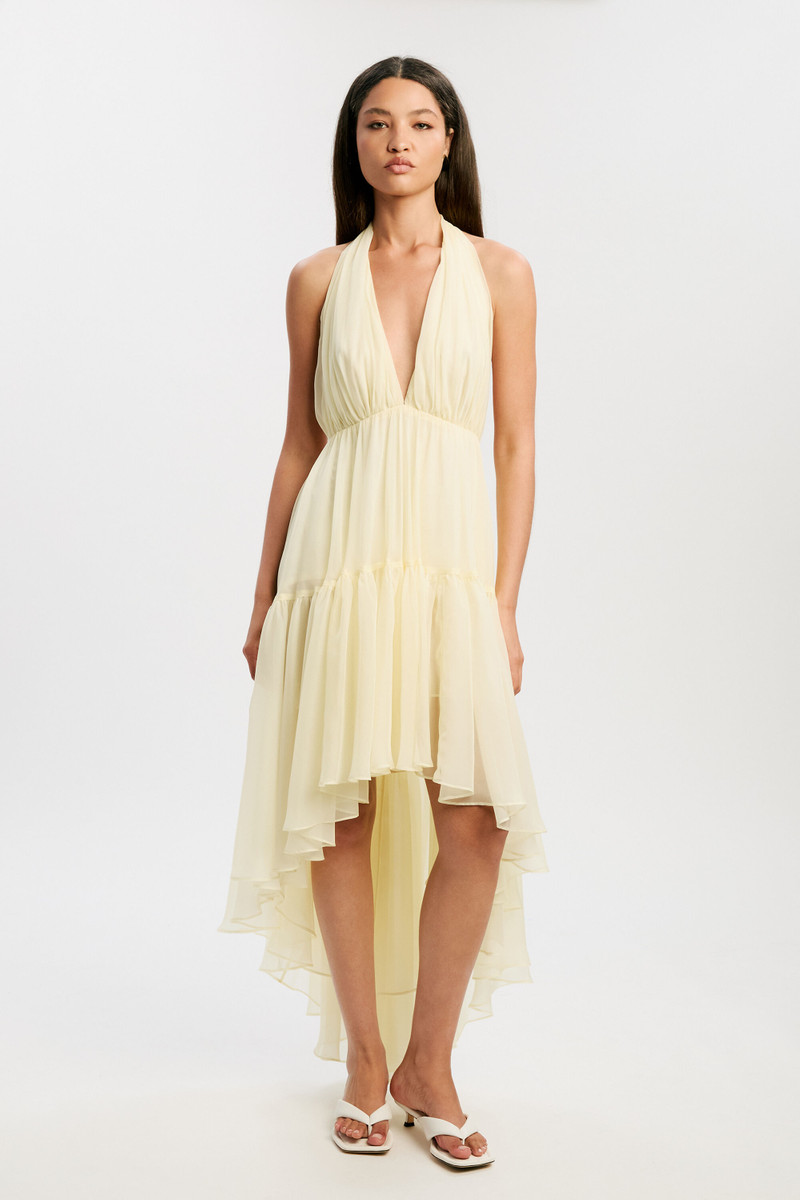 BARDOT Leona High Low Ruffle Dress In Canary Ylw outlook