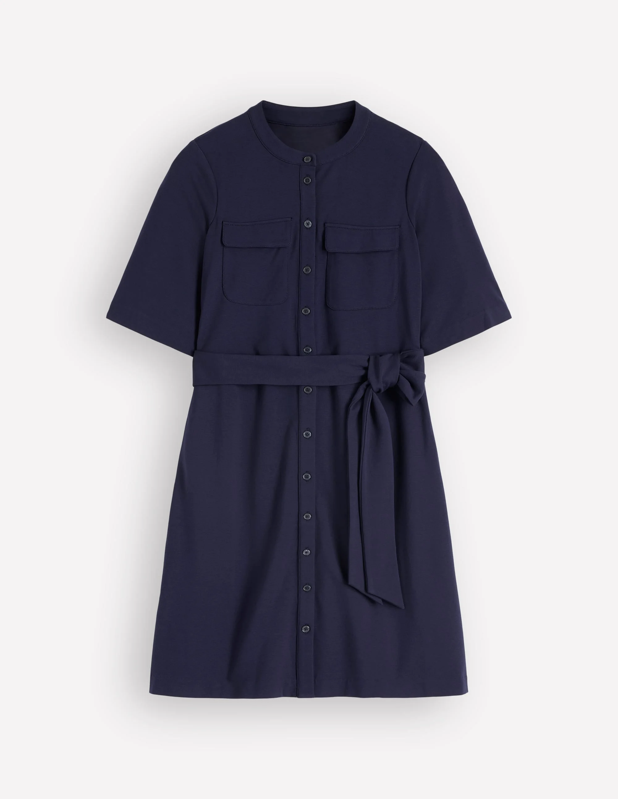 Front Pocket Ponte Dress-Navy - 1