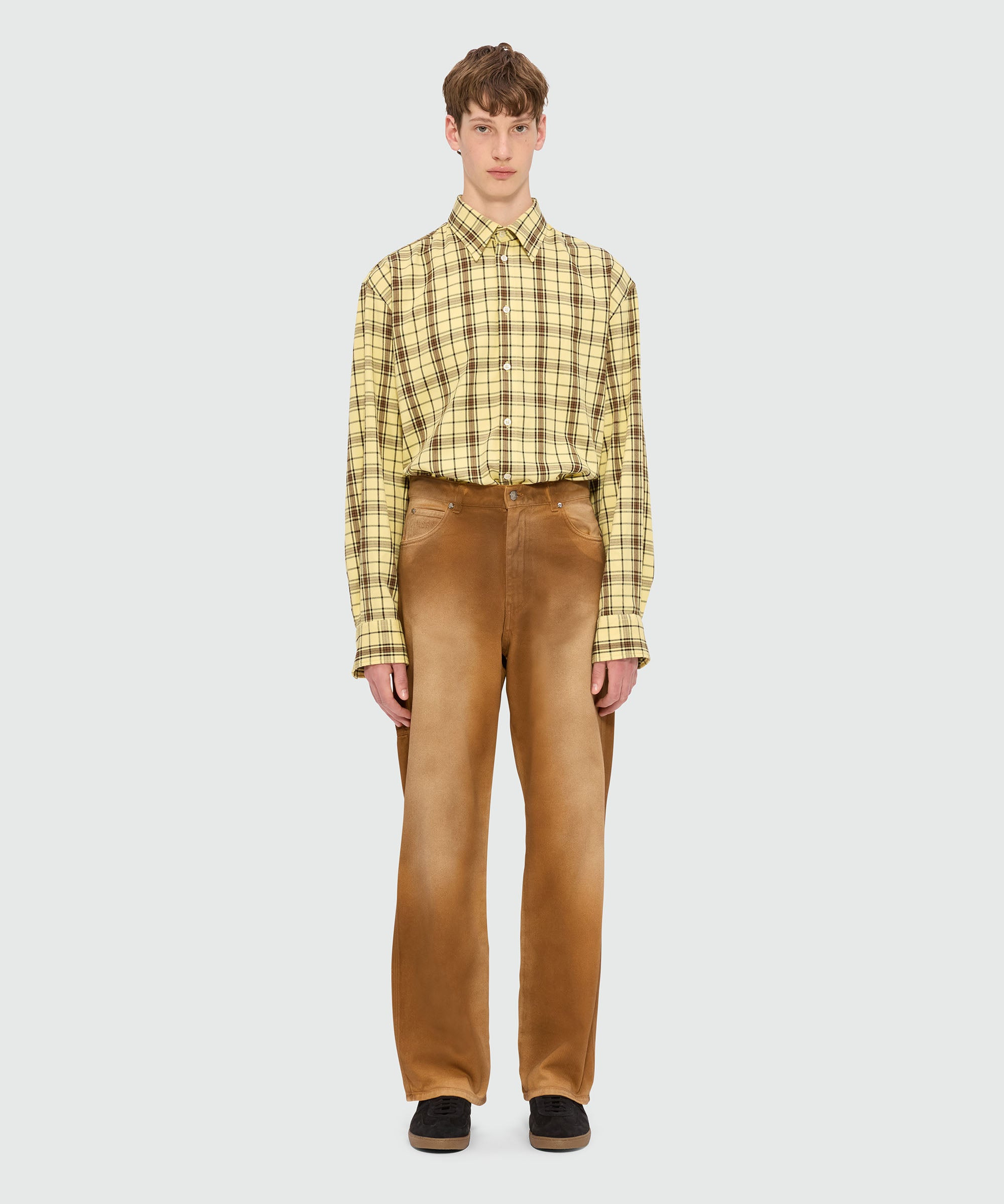 Beige spray-effect denim trousers - 2