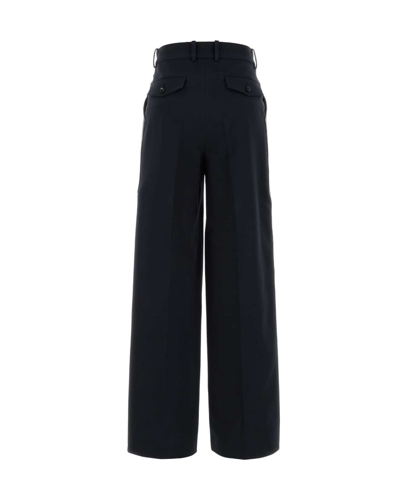 Dark Blue Wool And Cotton Palazzo Pant - 2
