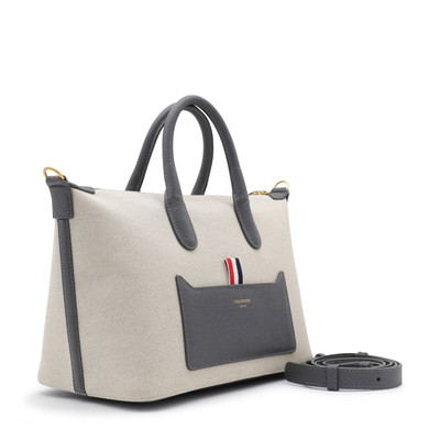 Thom Browne natural canvas and leather tote bag outlook