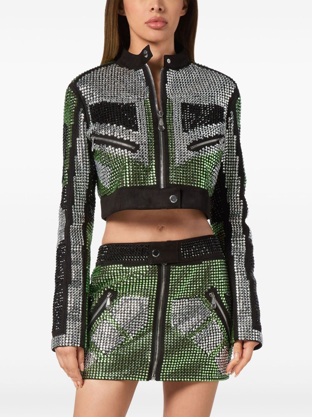 strass cropped biker jacket - 3