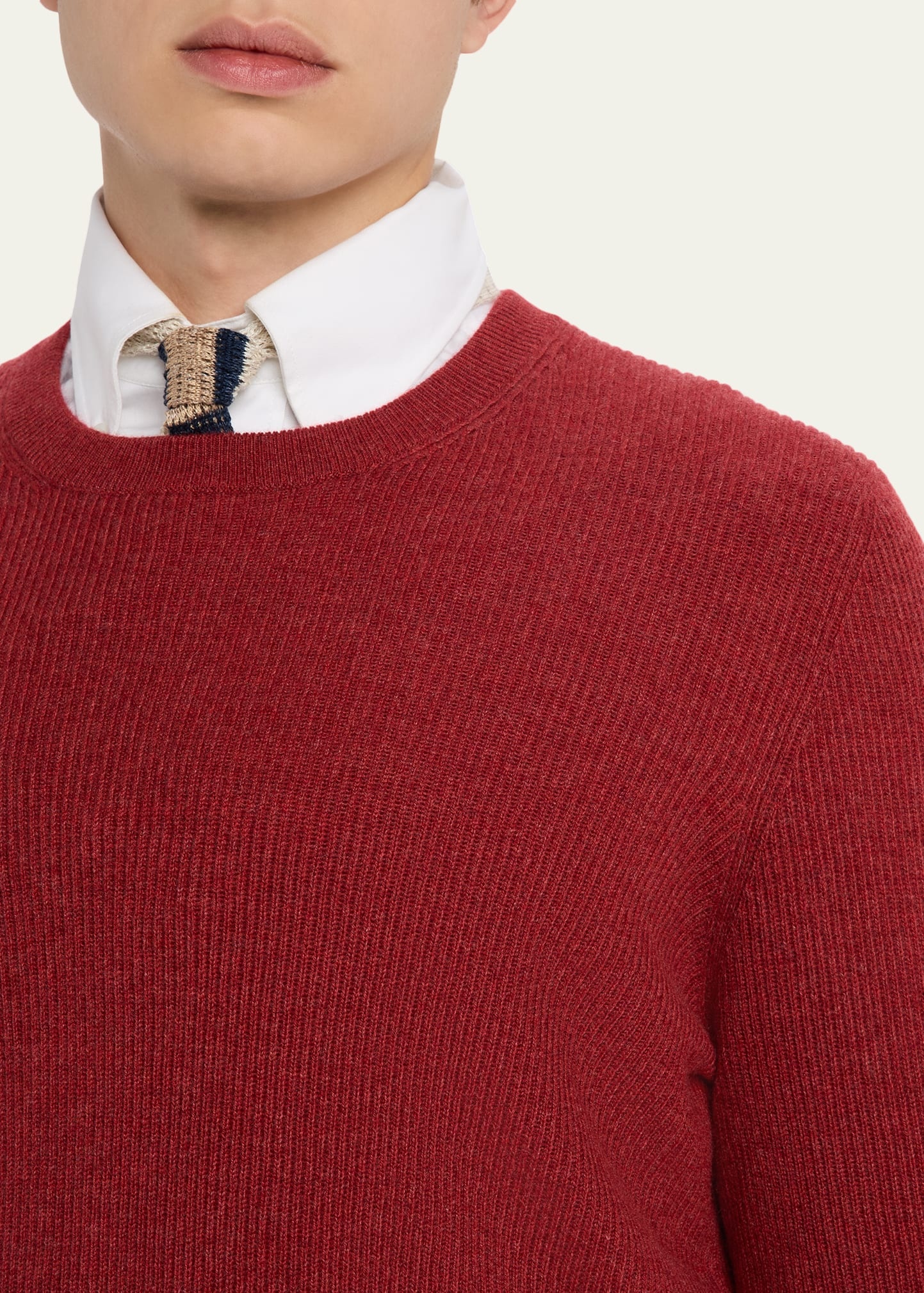 Men's Cashmere English Rib Crewneck Sweater - 5