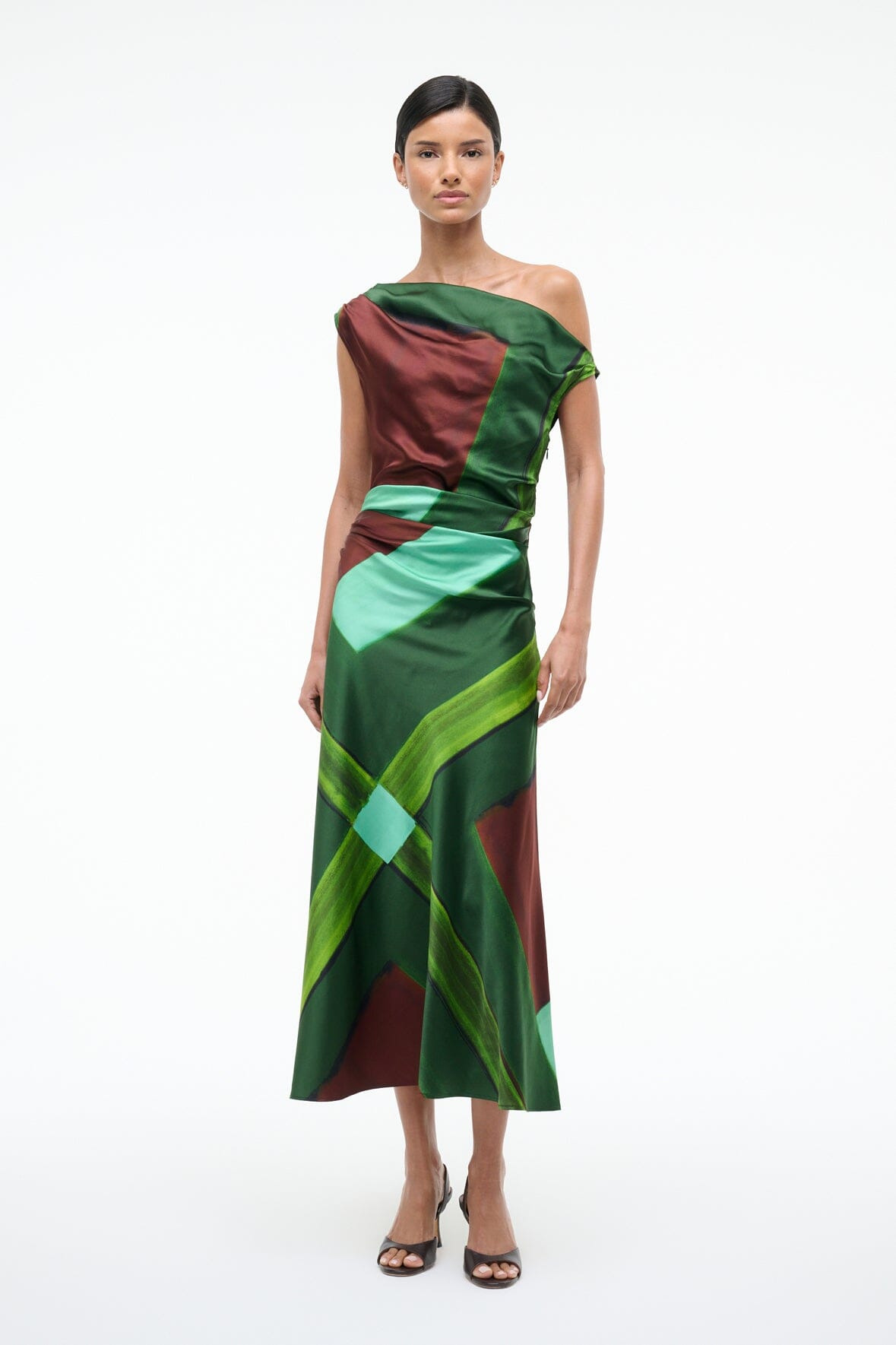 STAUD PHARE SILK DRESS EMERALD PRISM - 6