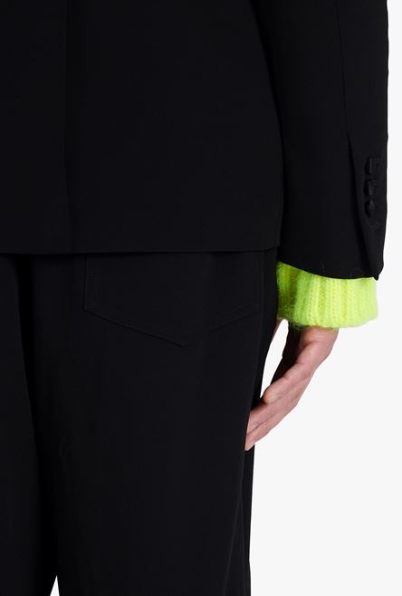 Black satin blazer with neon yellow collar - 6