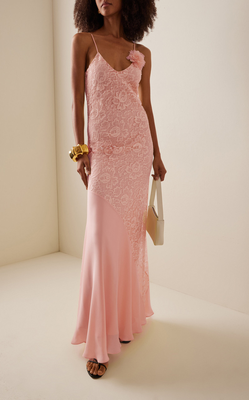 RODARTE Georgette-Detailed Lace Slip Gown pink outlook