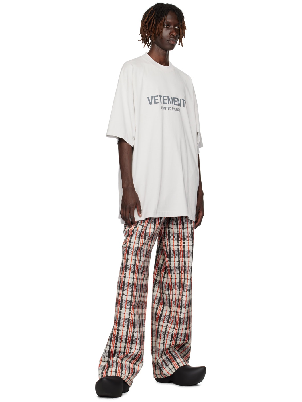 VETEMENTS Gray Orange Check Sweatpants REVERSIBLE