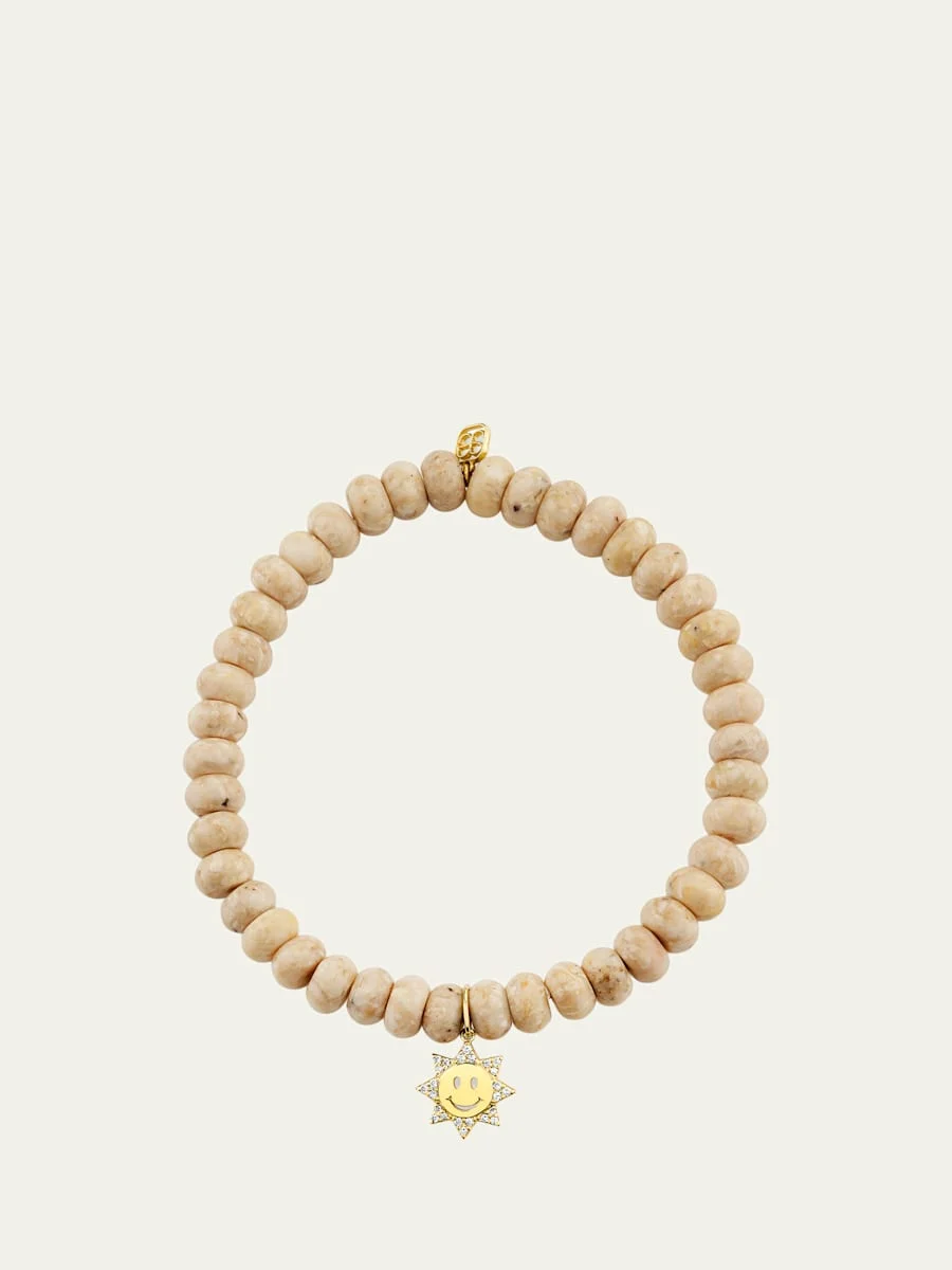 14K Diamond Happy Sun on Jasper Stretch Bracelet - 1