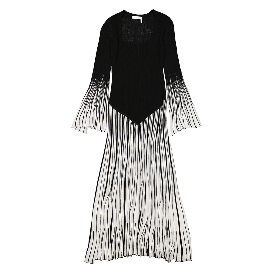 Chloe Ladies Black Pleated Knitted Maxi Dress - 1