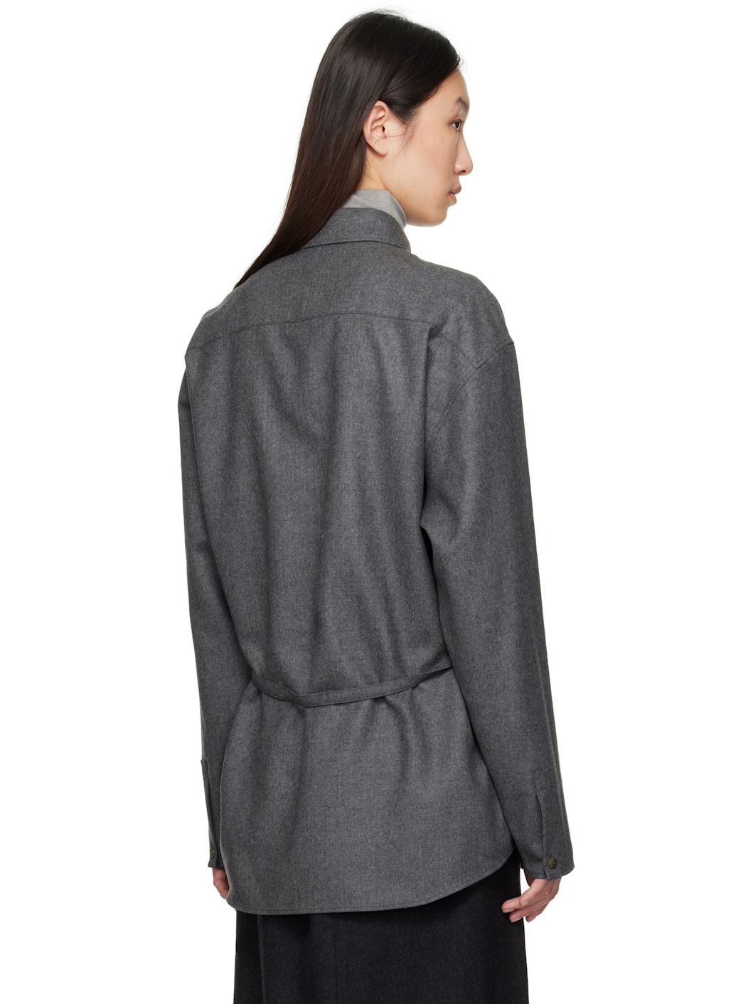 Gray Oversized Belted Shirt - 3