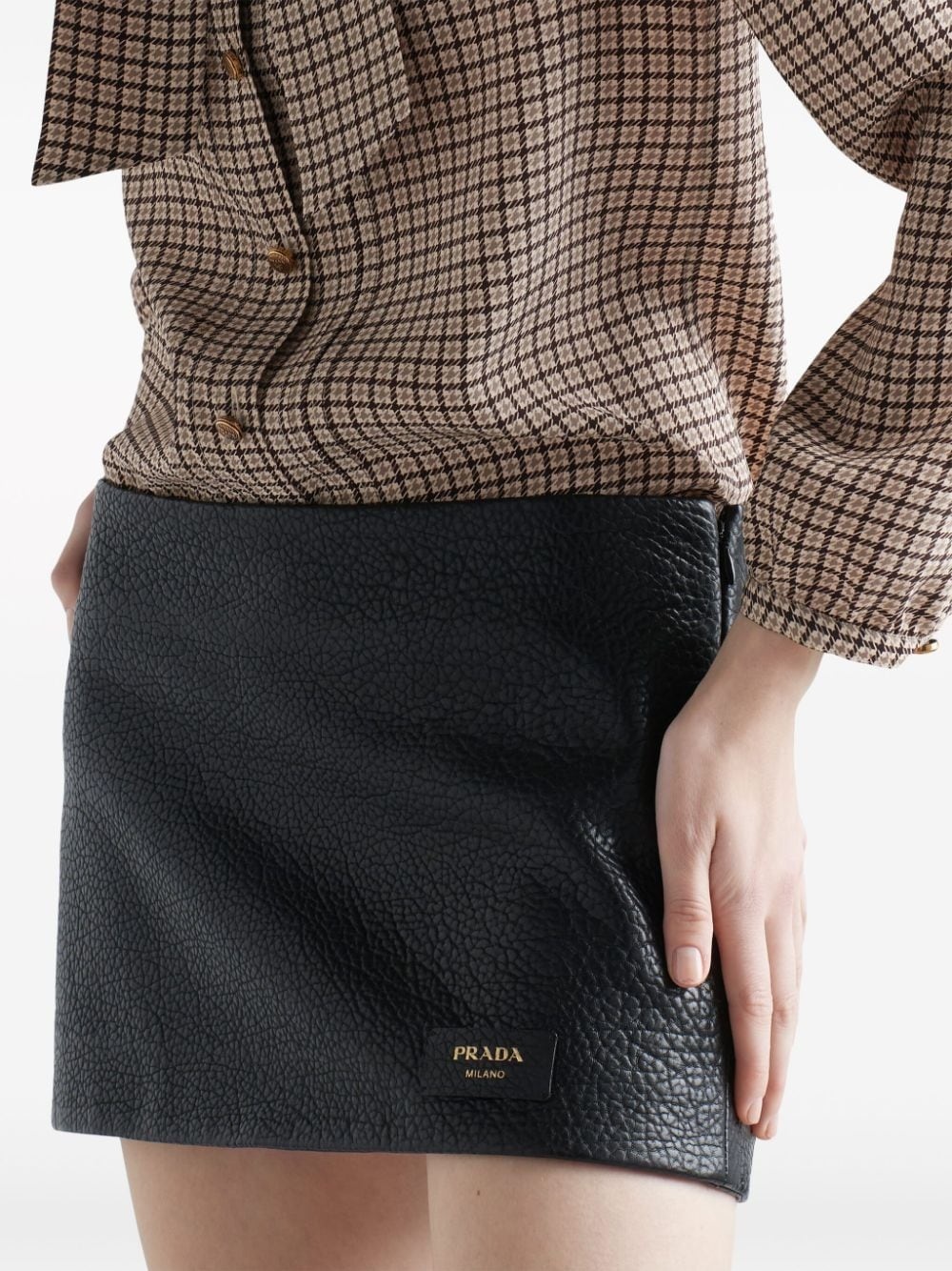 logo-patch leather mini skirt - 4