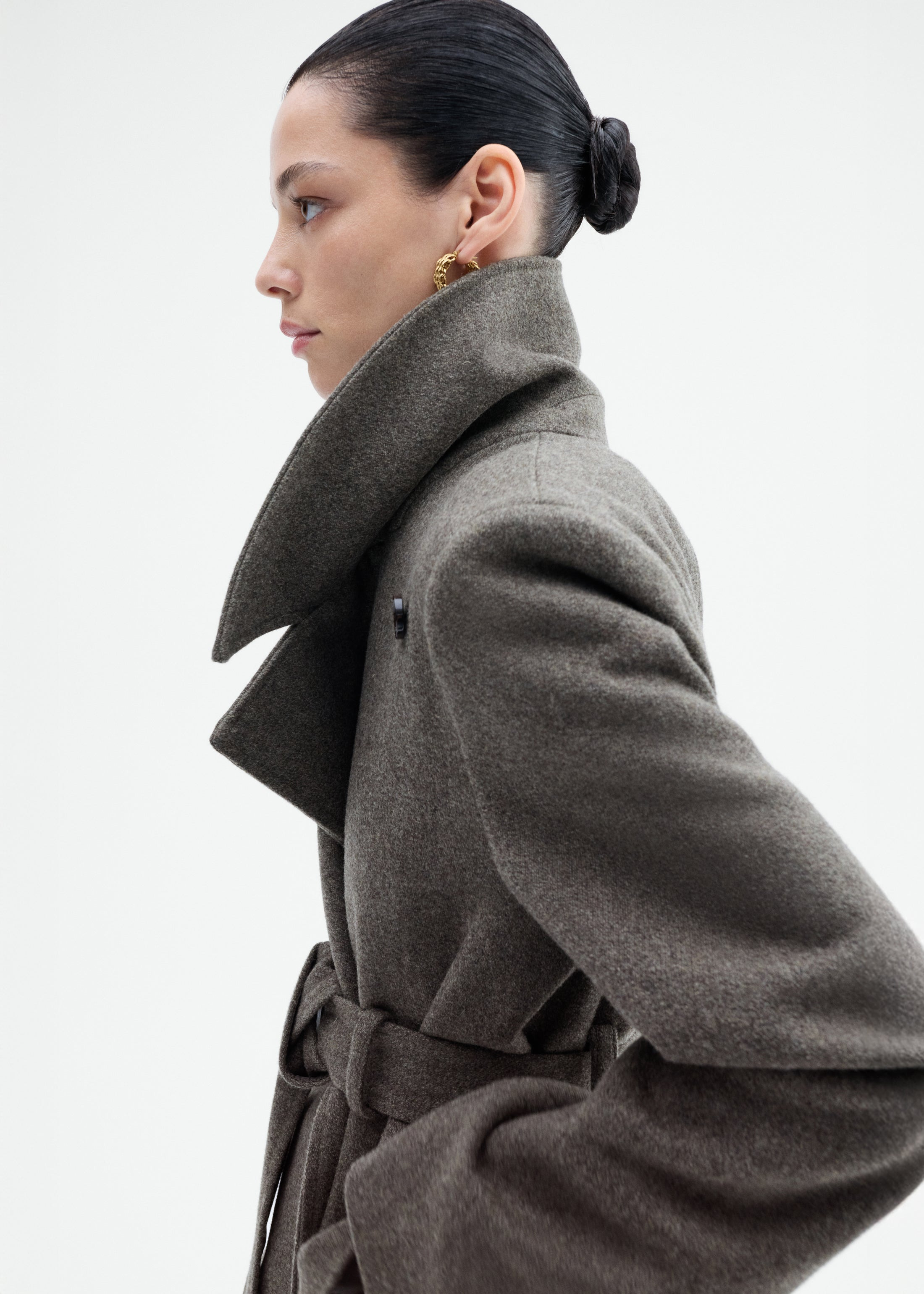 Belted Peacoat in Melange Wool - 2
