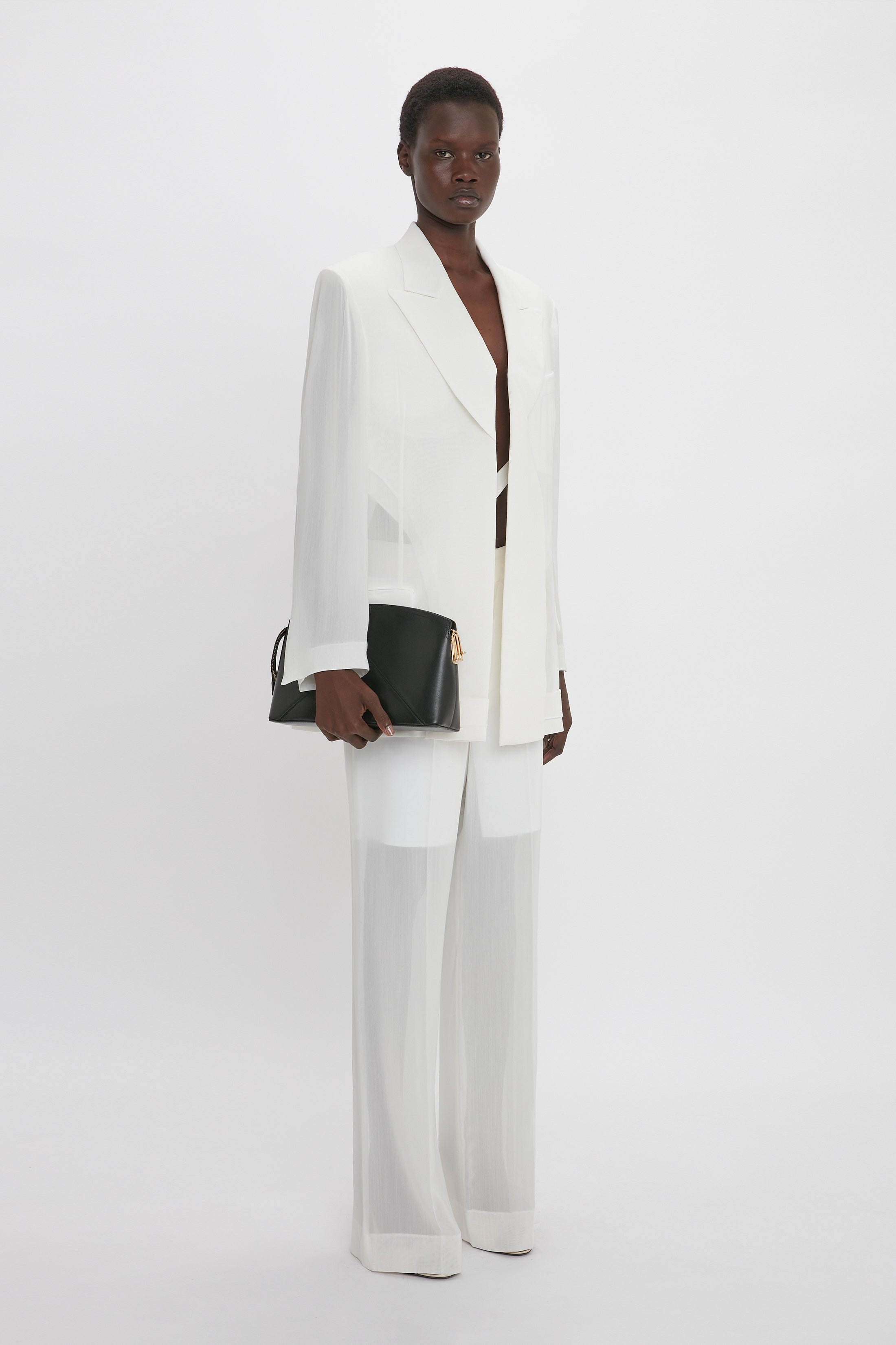 Fold Detail Tailored Jacket In White - 5