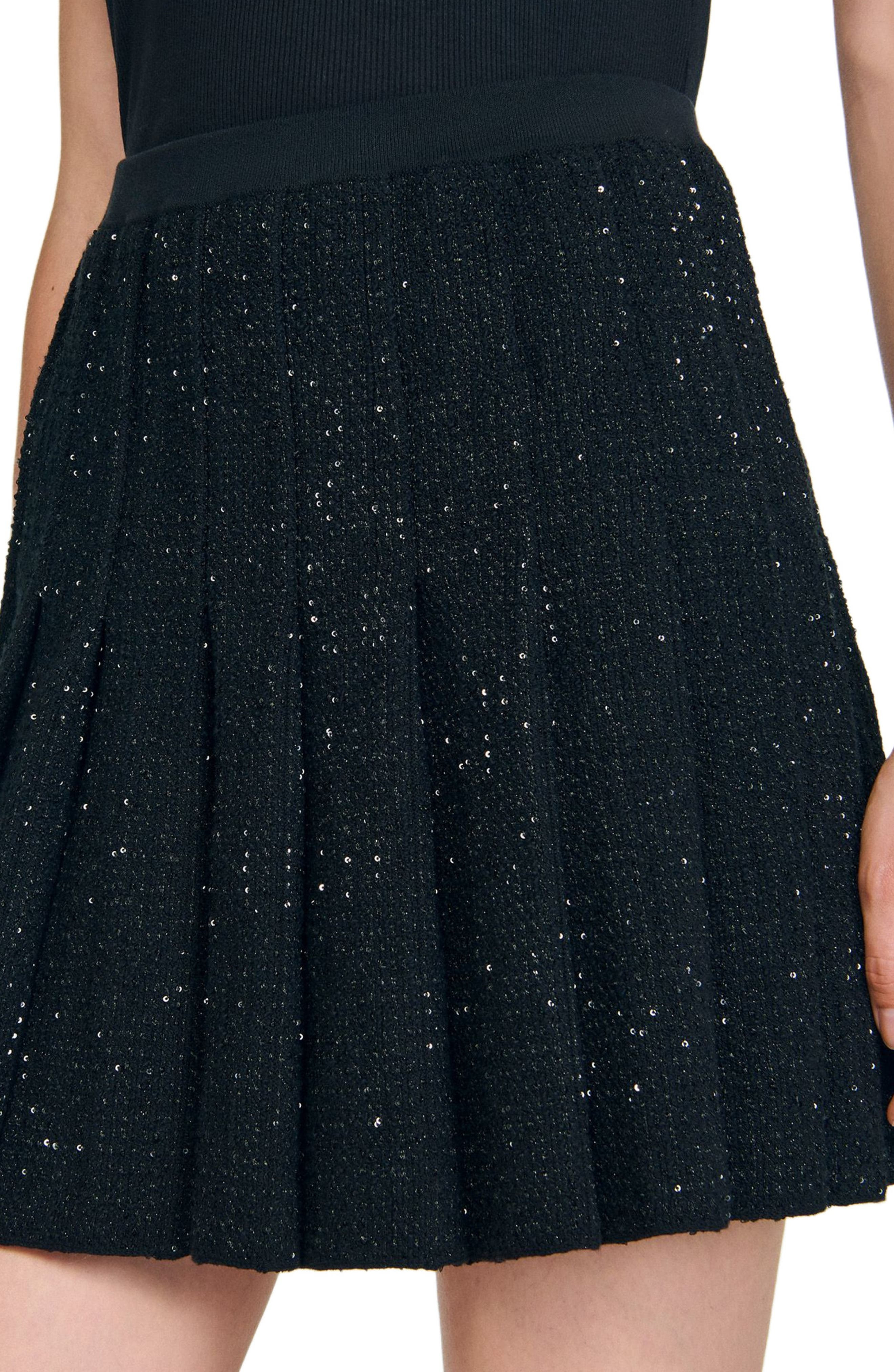 SANDRO Mini tweed pleated skirt in Black at Nordstrom - 4